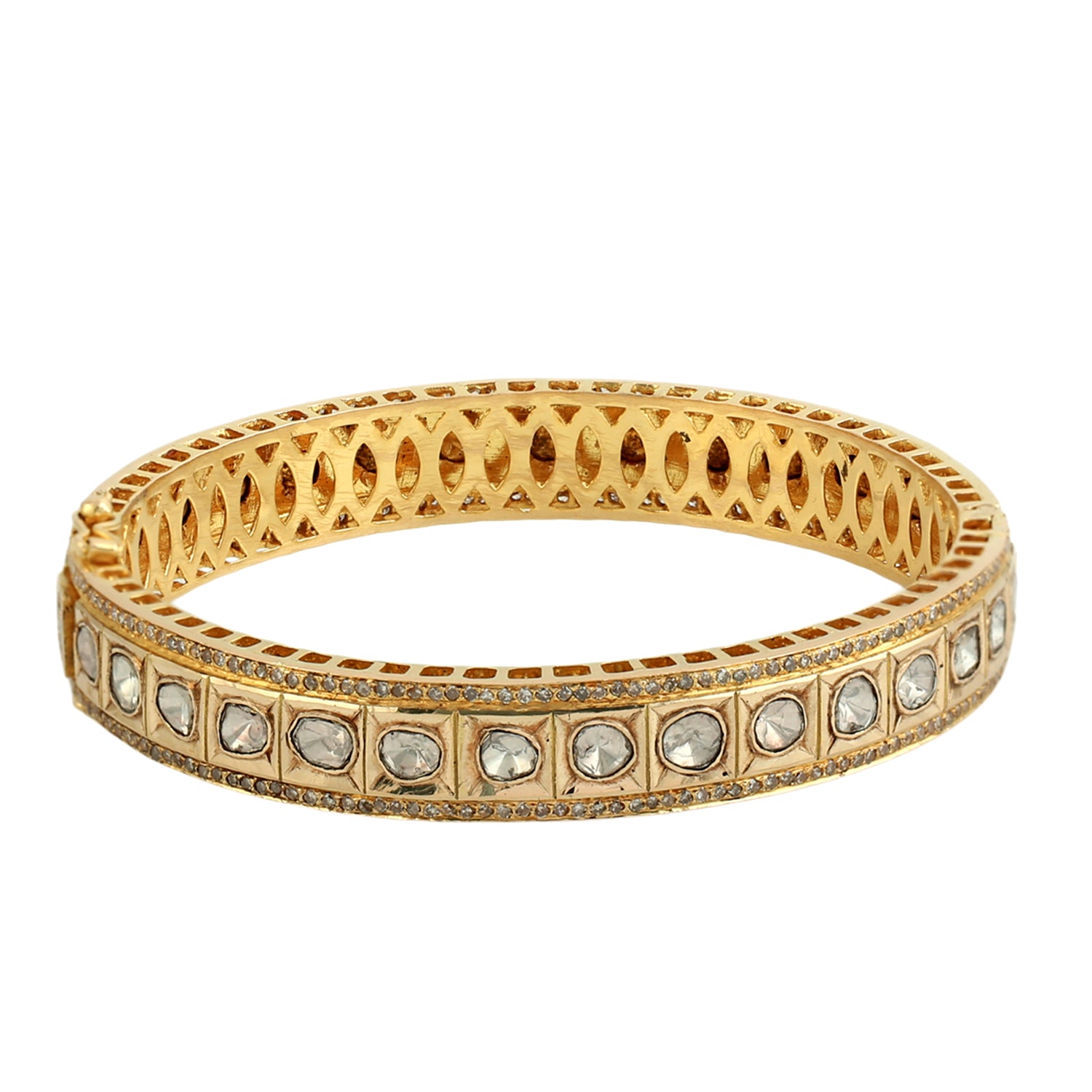 18K Yellow Gold Bezel Set Uncut Diamond Wedding Bangle for Women - Elegant Bridal Jewelry Gift for Anniversary, Engagement & Special Occasions