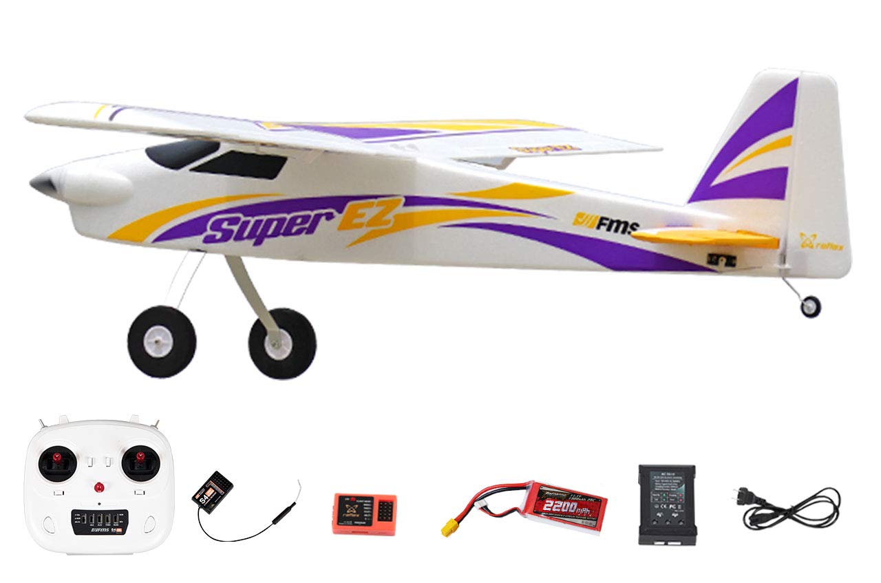 FMS RC Airplane for Adults - Super EZ Trainer V4 RTF Ready to Fly Remote Control Plane with Reflex Gyro System, 1220mm Wingspan, 4CH Water Sea Plane with Floats (Includes Transmitter, Receiver & Battery) - Perfect for Beginners, Water Landings & Outdoor RC Flying Adventures