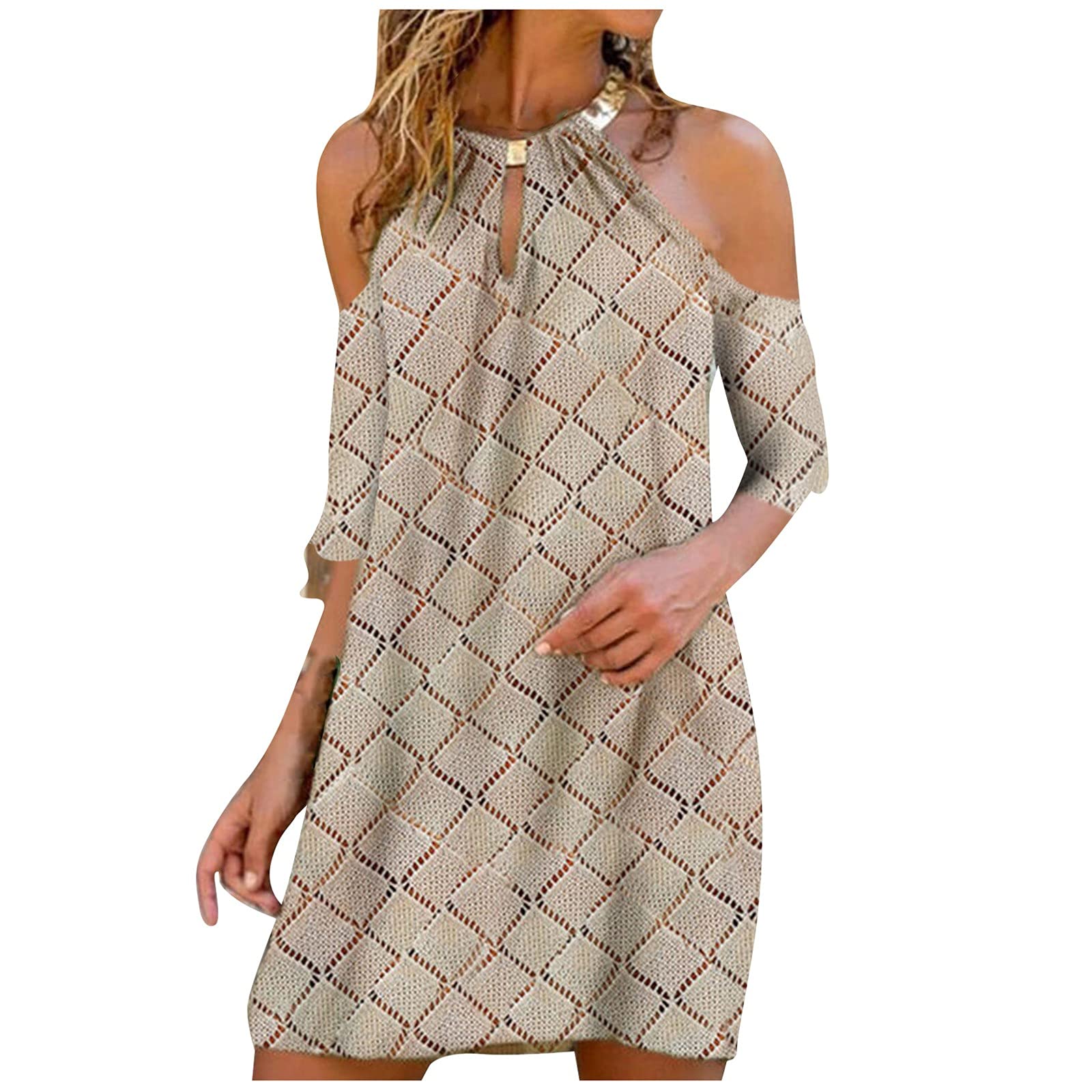 Women's Summer Strapless Halter Sleeveless Sundress - Floral Print Mini Dress for Beach, Vacation & Casual Outings