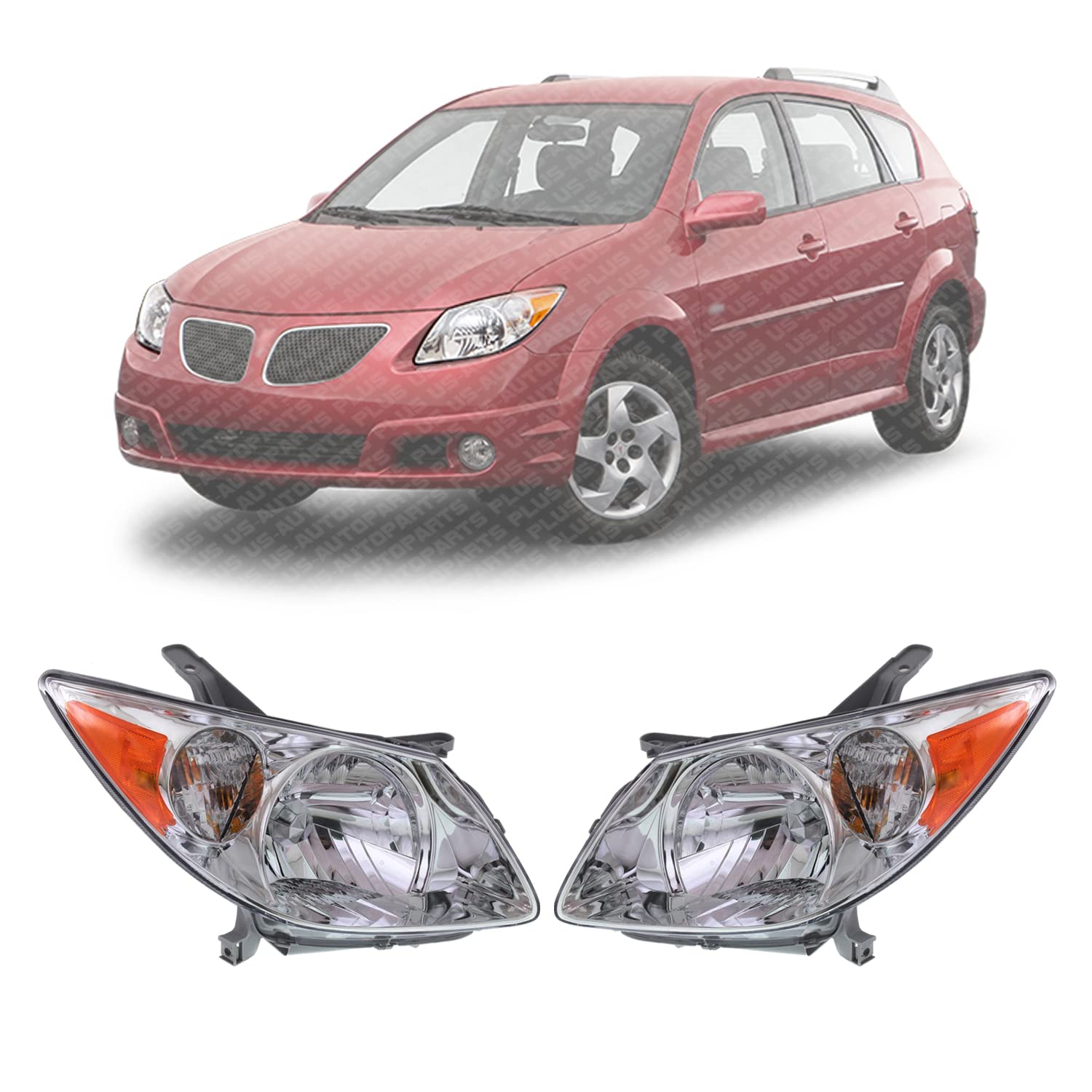 2005-2008 Pontiac Vibe Replacement Headlight Assembly - Left Driver & Right Passenger Side Halogen Headlights (Part #88973539, 88973540, GM2503249, GM2502249) - Direct Fit for Improved Night Driving Safety