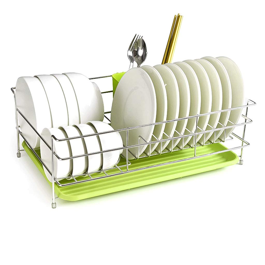 Premium Stainless Steel Expandable Dish Drying Rack with Cutlery Holder - Over Sink or Countertop Space-Saving Design - Rustproof Kitchen Organizer for Dishes, Cups & Utensils - Perfect for Small Kitchens, Apartments & RV Use (Green)