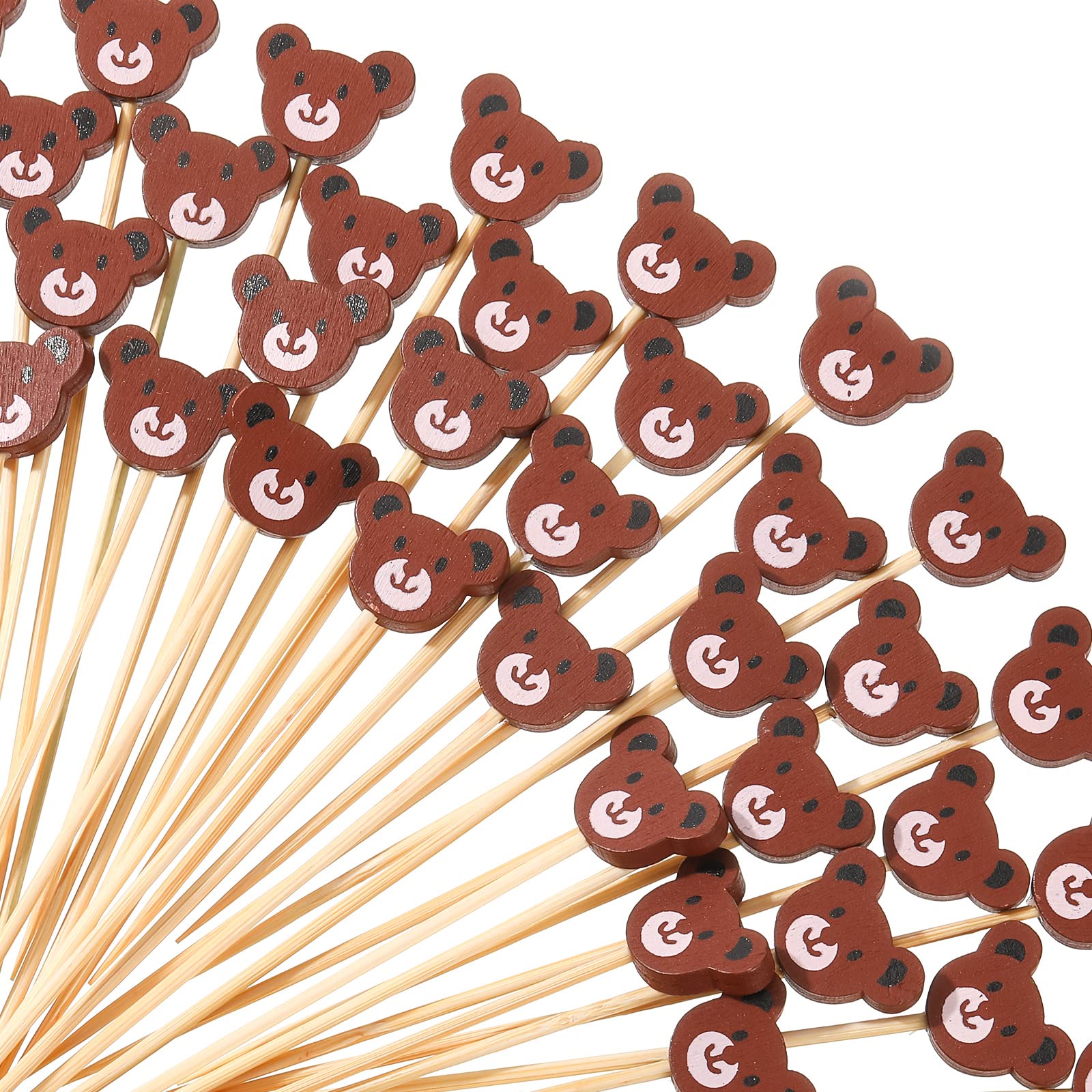 Meanplan 100 Pcs Bear Face Cocktail Picks - Bamboo Skewers for Appetizers, Fruits & Desserts - Cute Food Toothpicks for Baby Shower, Birthday, Wedding & Party Supplies - Perfect for Cocktails, Charcuterie Boards & Holiday Entertaining