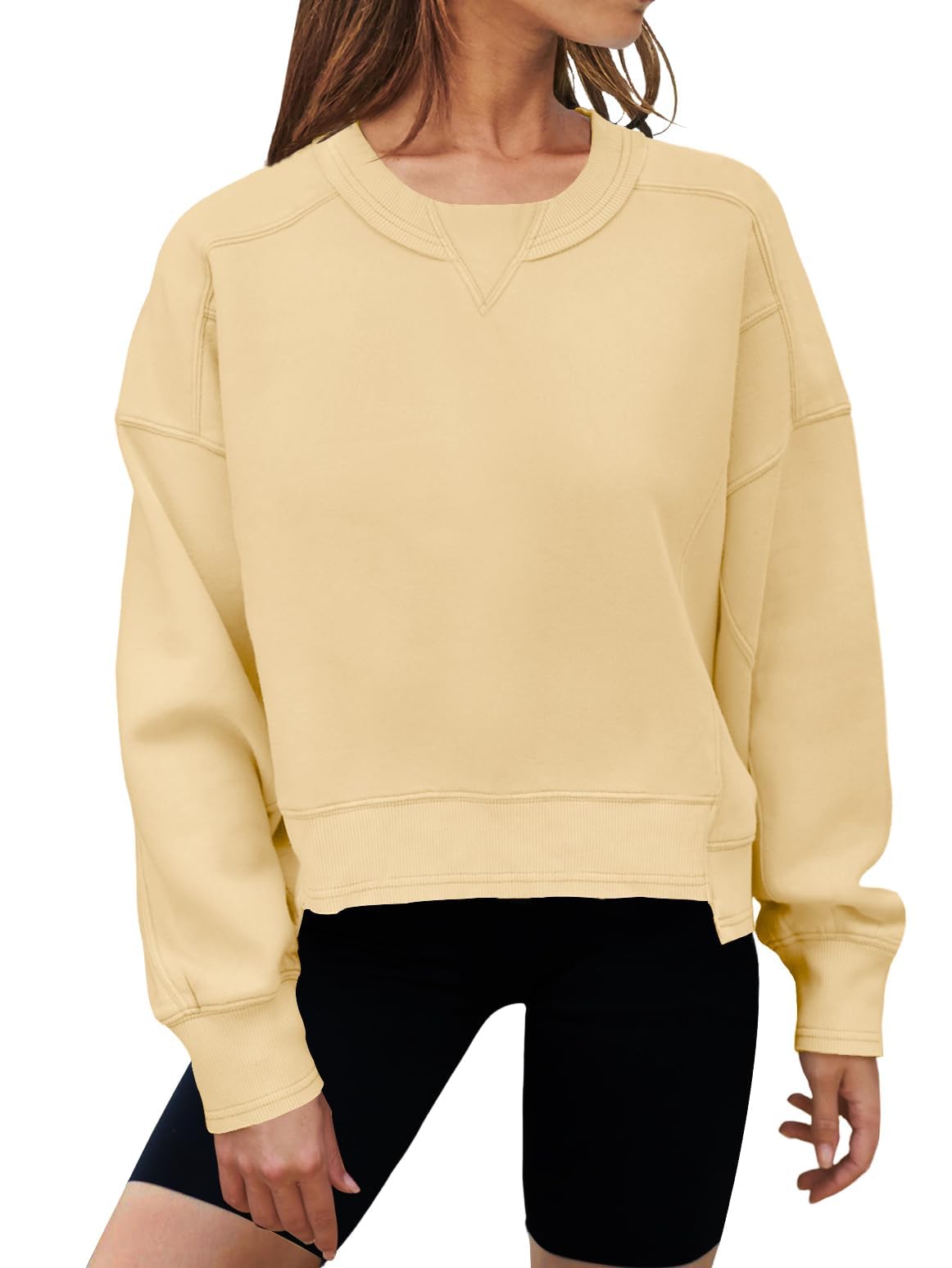 MEROKEETY Women's Oversized Cropped Sweatshirt - Soft Fleece Crewneck Pullover for Workout & Casual Wear | Fall Fashion Essential for Layering & Street Style Outfits