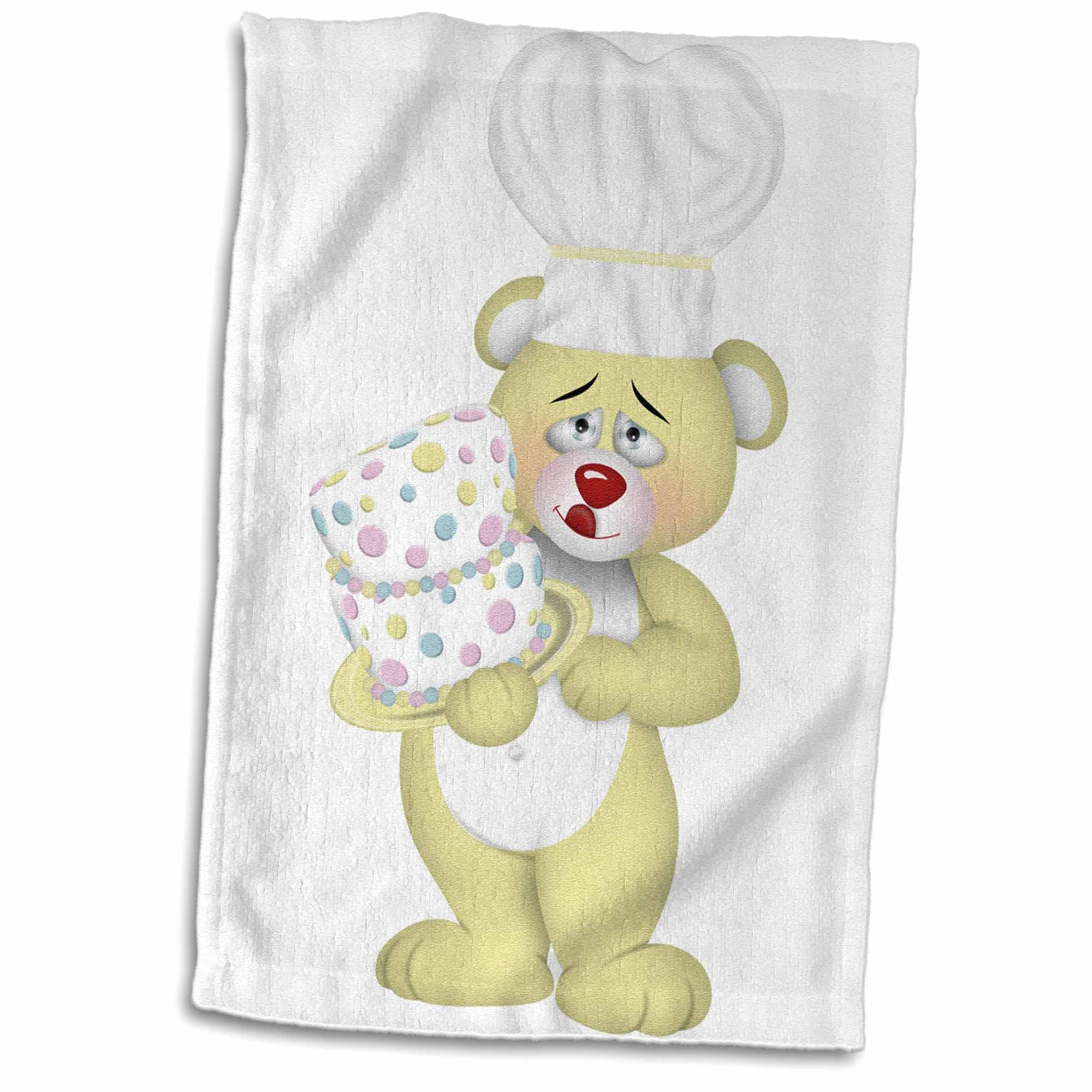 3D Rose Cute Yellow Baking Chef Bear with Party Cake Design - Kitchen Towels (twl-360311-1) - Perfect for Baking, Cooking, and Home Decor