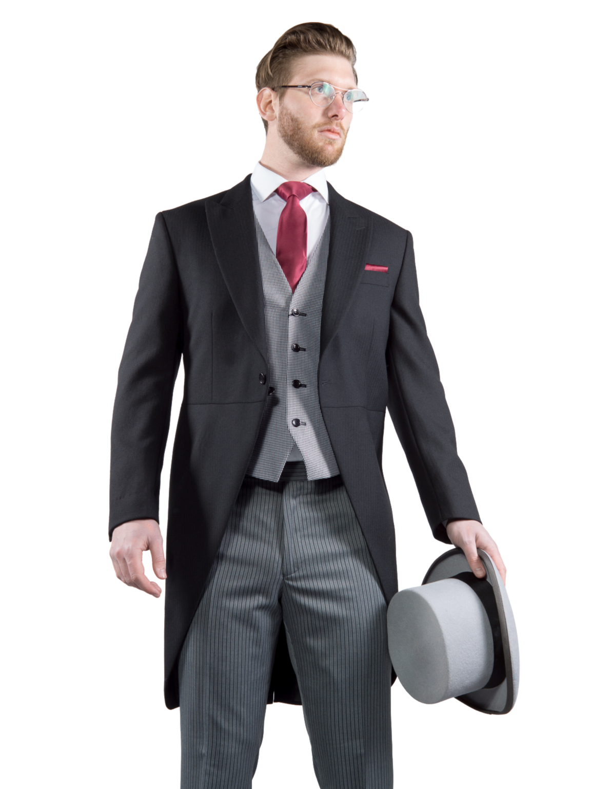 Classic Black Herringbone 3-Piece Morning Suit for Men - Formal Wedding Attire, Groom Suit, Business Events & Special Occasions