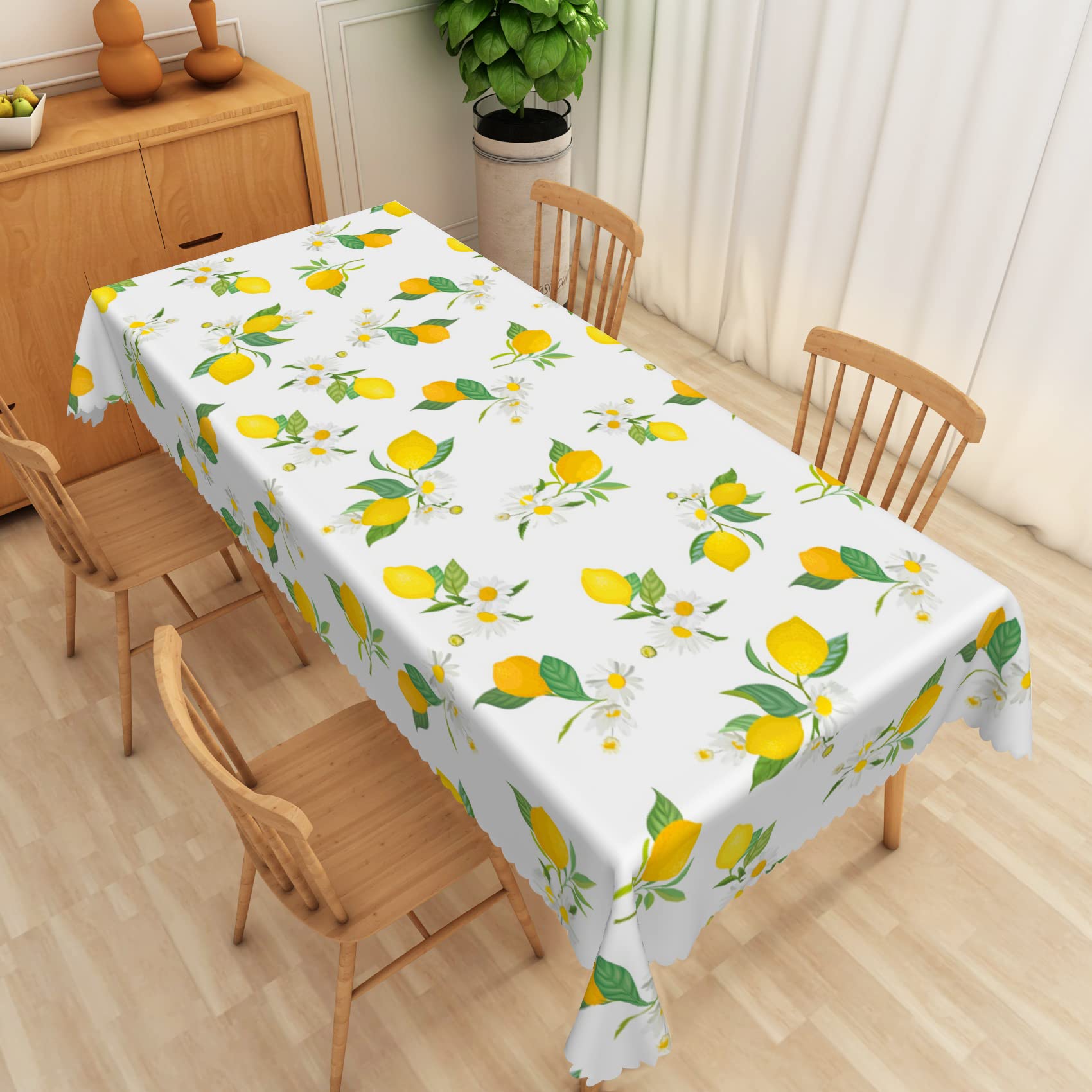 Baocicco 70x140 Inch Waterproof Polyester Tablecloth - Fresh Lemon Leaves Summer Print for Dining Tables, Weddings & Outdoor Decor | Perfect for Cafes, Bridal Showers & Dessert Displays