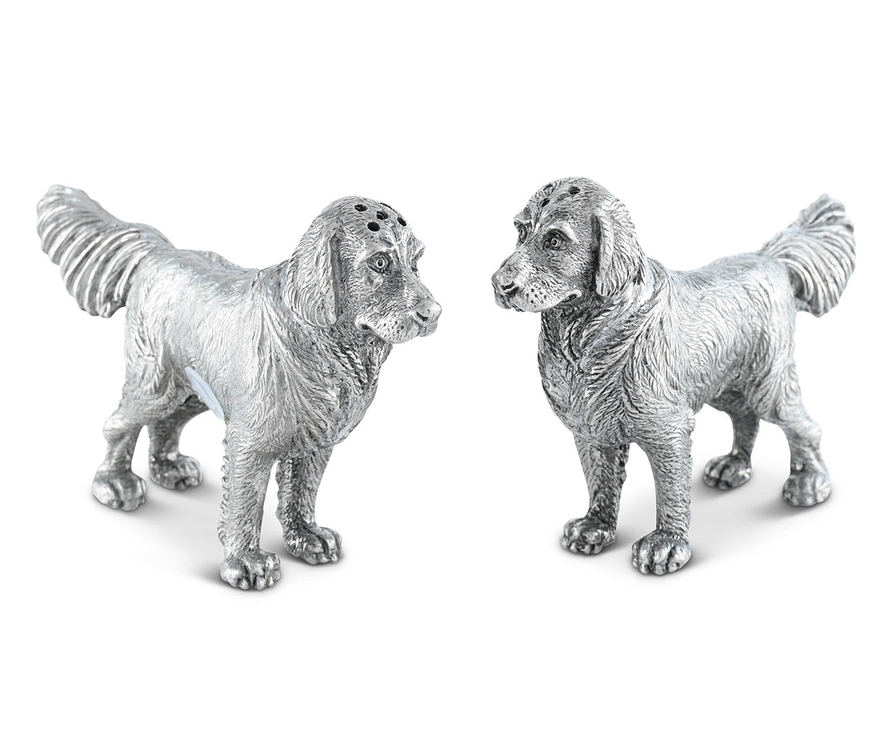 Vintage Pewter Retriever Dog Salt and Pepper Shakers Set - Perfect for Kitchen, Dining Table, and Dog Lover Gifts