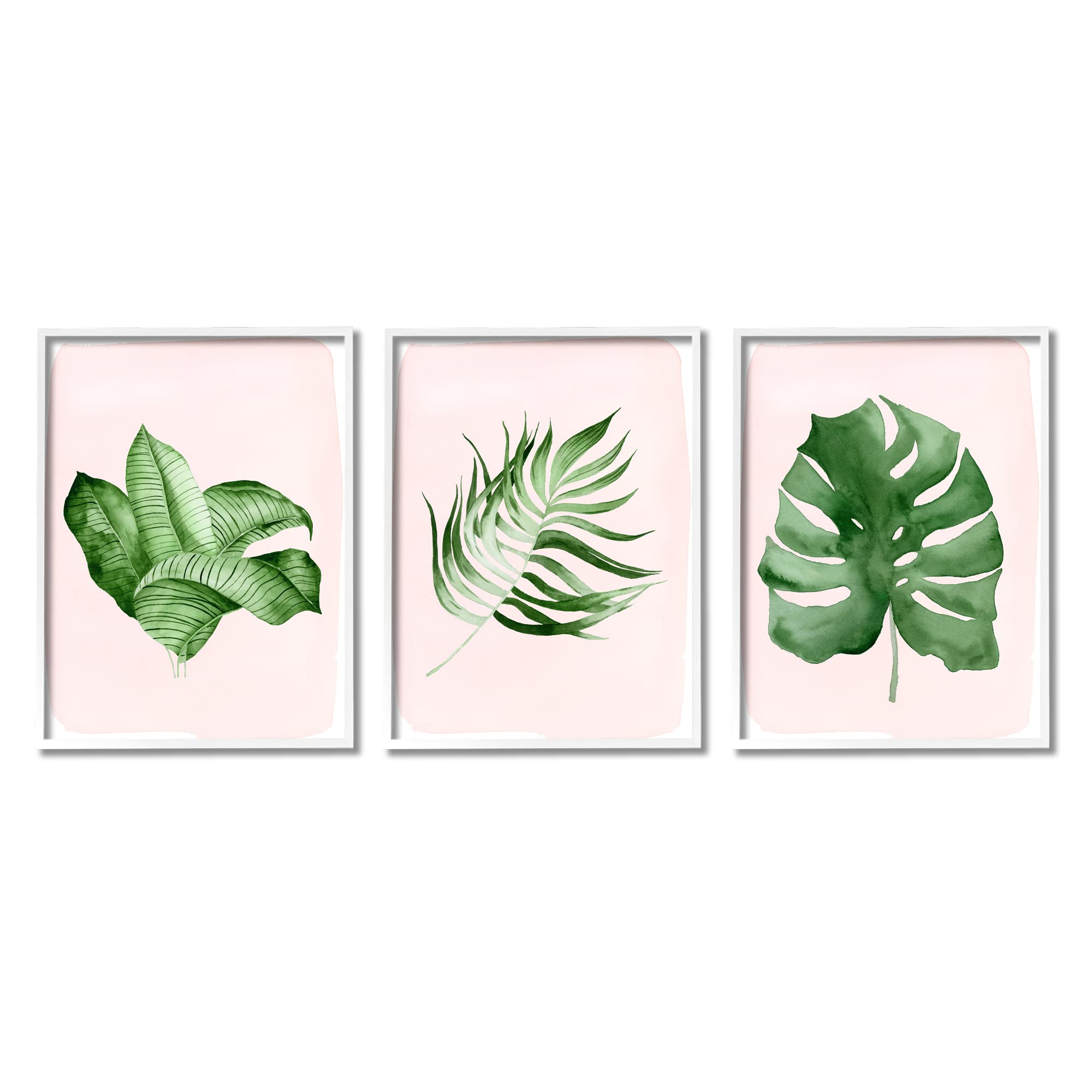 Boho Palm Leaves Over Pink Modern Tropical Plants White Framed Wall Art - Green Botanical Decor for Living Room, Bedroom & Office | Stupell Industries