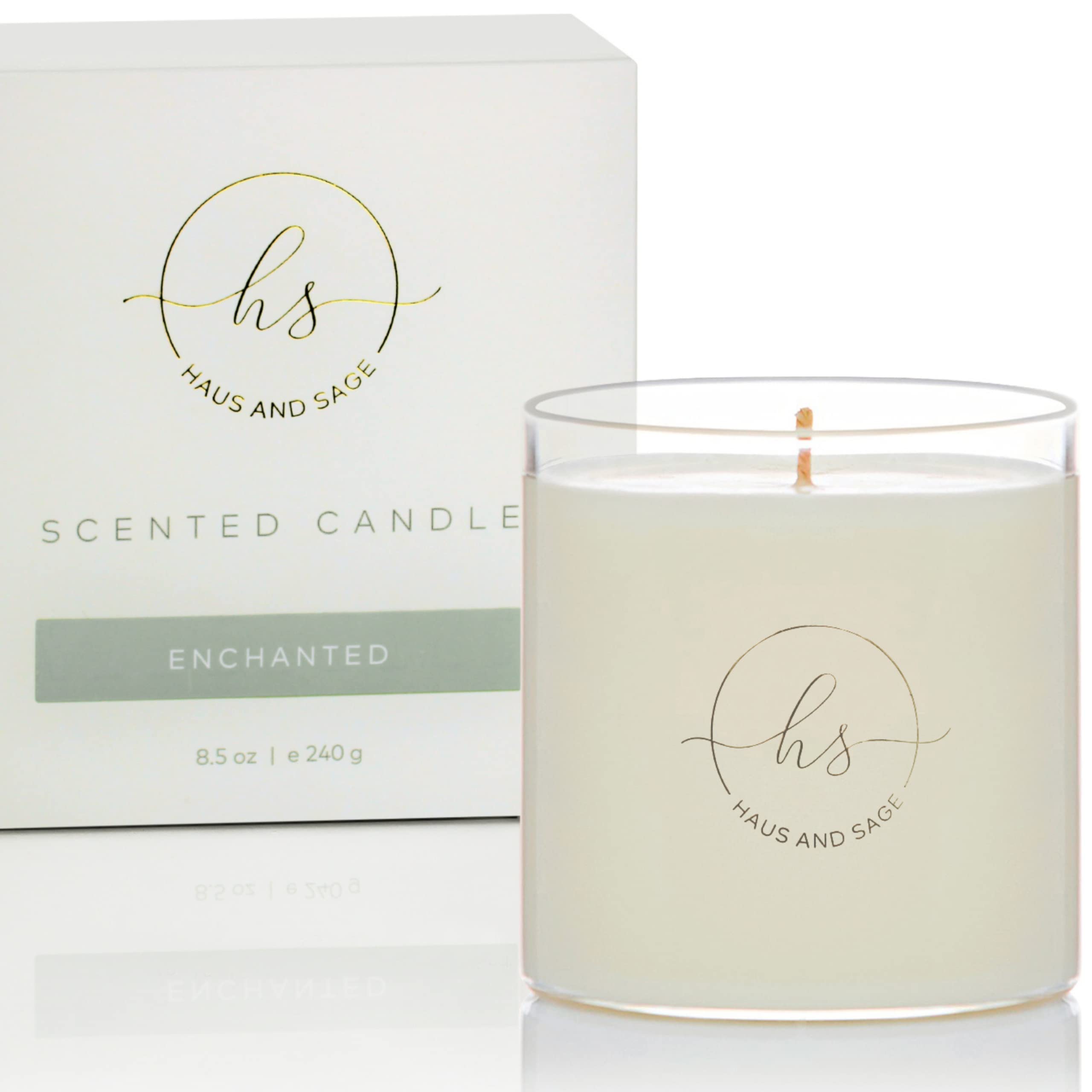 HAUS AND SAGE Luxury Scented Soy Candle Refill - Enchanted Fragrance | Natural Wax, 55-60 Hour Burn Time | Made in USA | Home, Bathroom, Spa & Relaxation Accessories | 8.5 oz | Perfect for Aromatherapy, Meditation & Romantic Ambiance