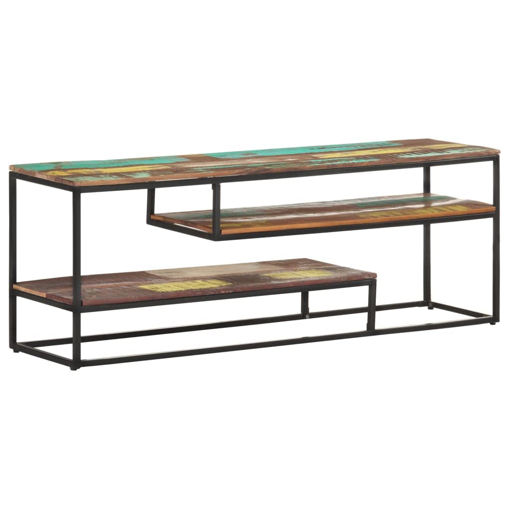 Industrial Style Reclaimed Wood TV Stand with 3 Shelves & Steel Frame - 51.2
