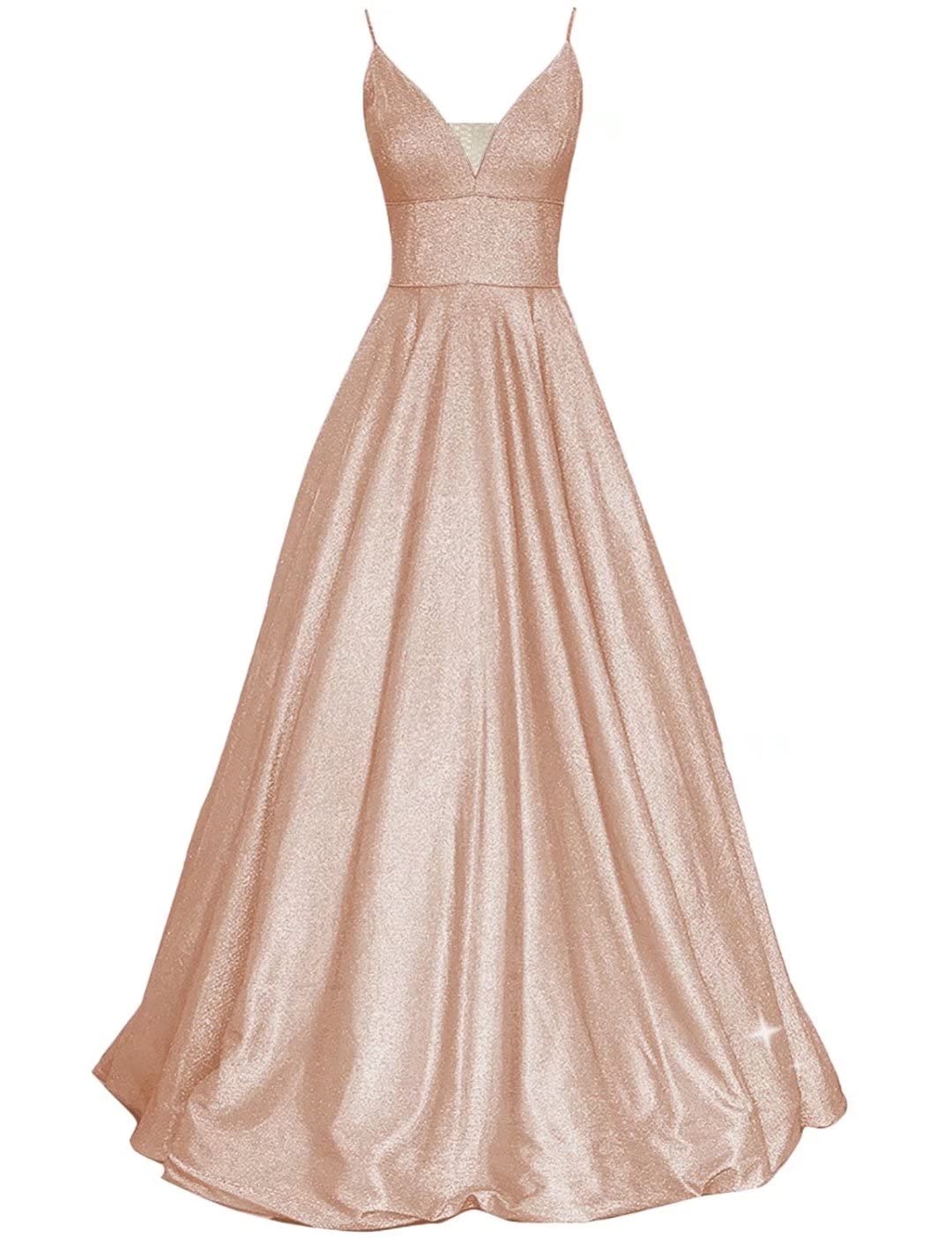 SHINDRESS Women's Long Prom Dresses 2024 - V Neck Sleeveless Sparkly Formal Evening Gown with Pockets | Elegant Party Dress for Homecoming, Wedding Guest, Cocktail & Black Tie Events SP081