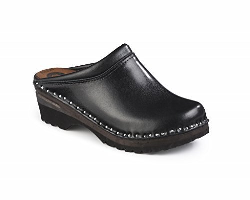 Monet Bastad Women's Leather Wooden Clogs - Slip On Closed Toe Non-Slip Shoes for Nursing, Chef & Work - Comfortable Swedish Clogs for Healthcare, Kitchen & Professional Use