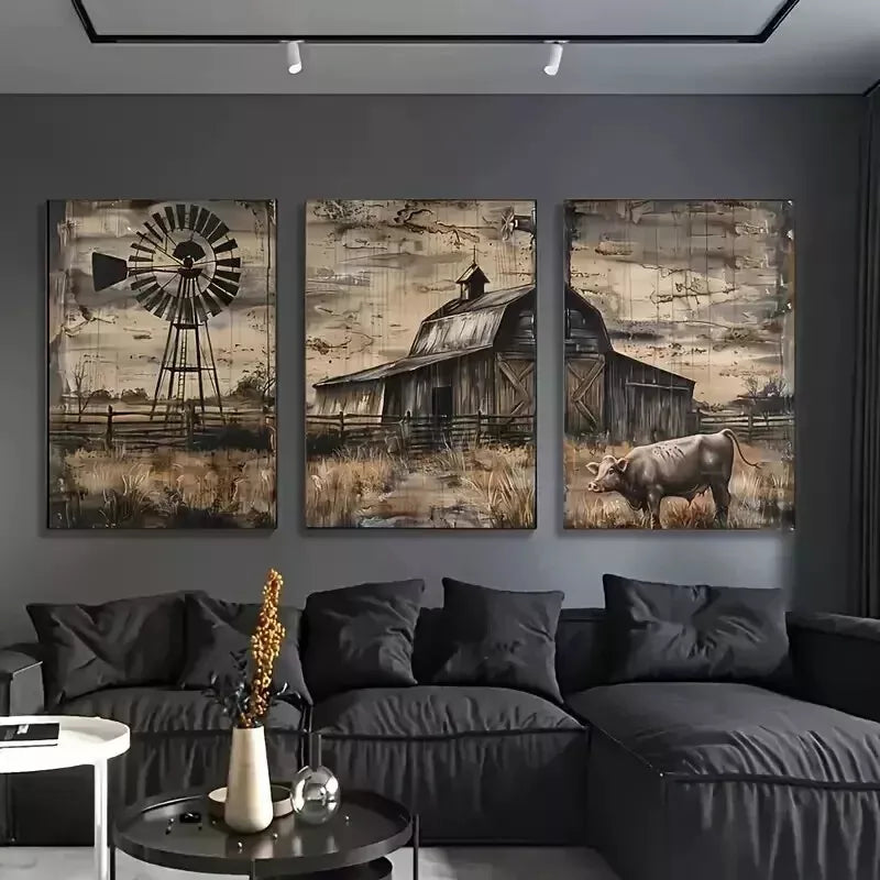 3-Piece Rustic Farmhouse Canvas Wall Art Set - 50x70cm Framed Canvas Prints - High Quality 100% Australian Made - Ready to Hang - Perfect for Living Room, Bedroom & Office Decor