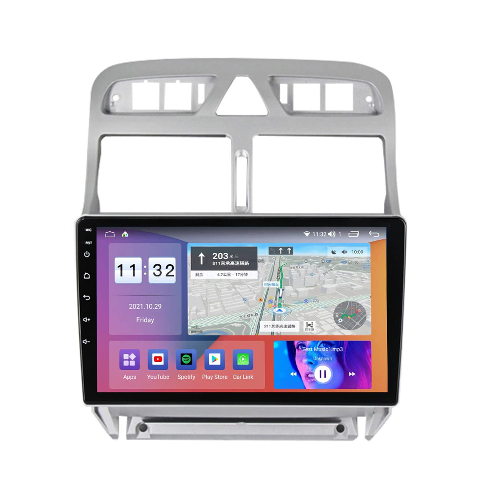 Peugeot 307 2004-2013 Android 11 Car Stereo - 9 Inch Touchscreen GPS Navigation Head Unit with Apple CarPlay, Bluetooth, FM/AM RDS, DSP & Steering Wheel Control - Perfect for Hands-Free Calling, Music Streaming & Rear View Camera Parking Assistance