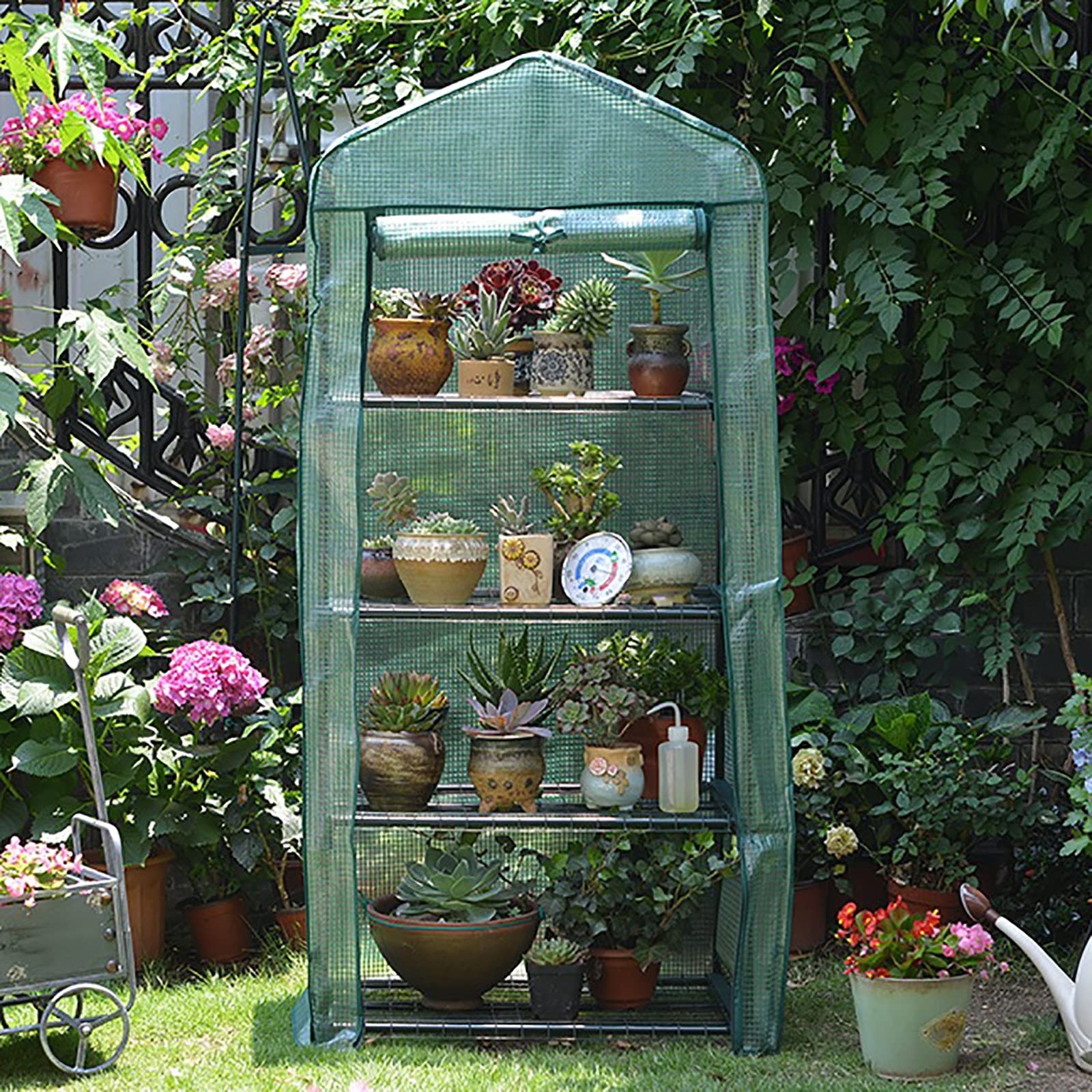 JQBFPL 4-Tier Mini Greenhouse for Indoor & Outdoor Plants - Portable PE-Green Gardening Rack with Roll-Up Zipper Door | Perfect for Seed Starting, Herb Growing & Winter Plant Protection (3-Tier/4-Tier Options Available)