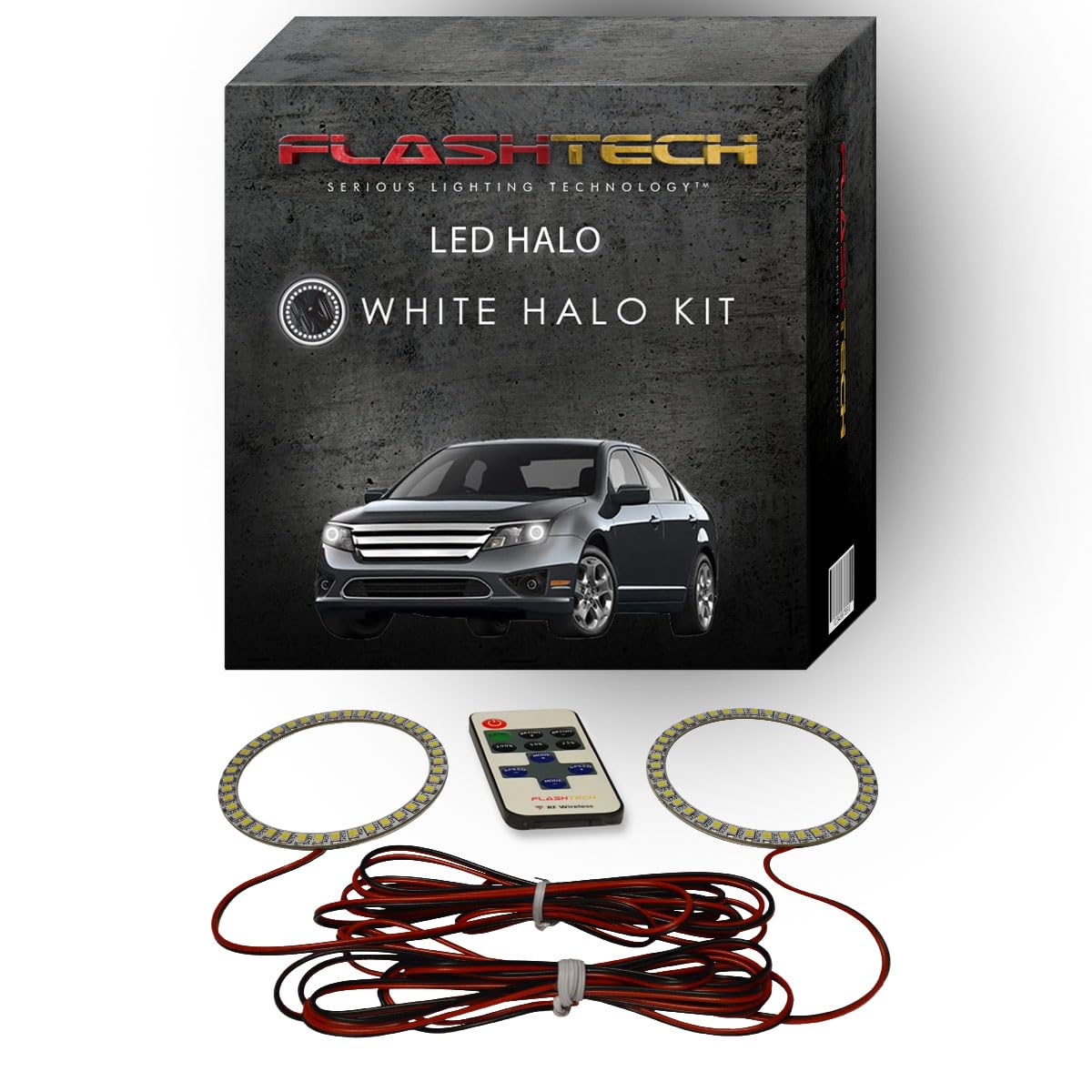 Brightest White LED Halo Ring Headlight Kit with Wireless Remote - Compatible with Ford Fusion 2010-2012 | Xenon Lights for Enhanced Night Driving & Car Customization