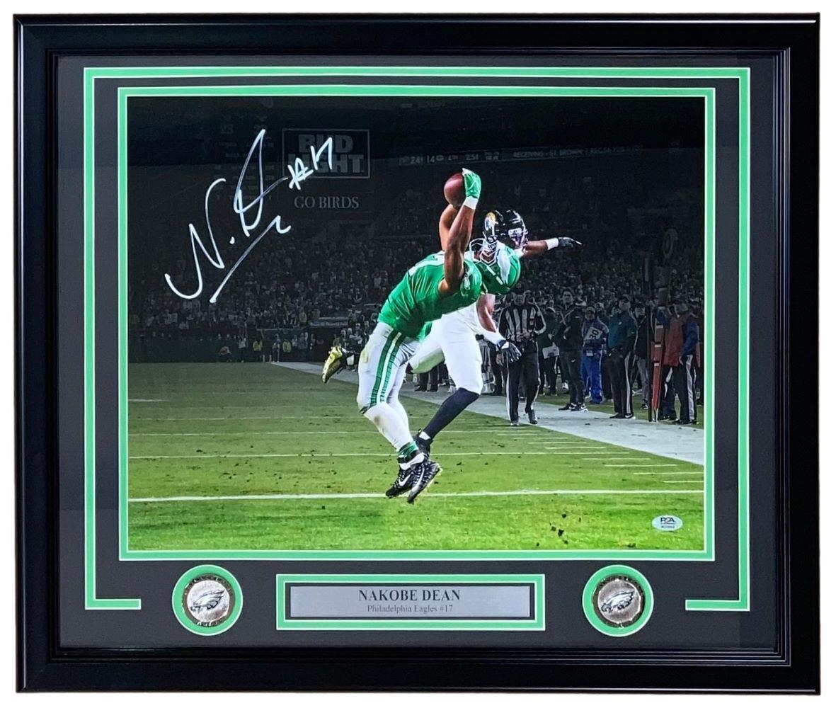 Nakobe Dean Autographed Framed 16x20 Philadelphia Eagles Photo with PSA/DNA COA - Perfect for Eagles Fans, Sports Memorabilia Collectors, and Man Cave Decor