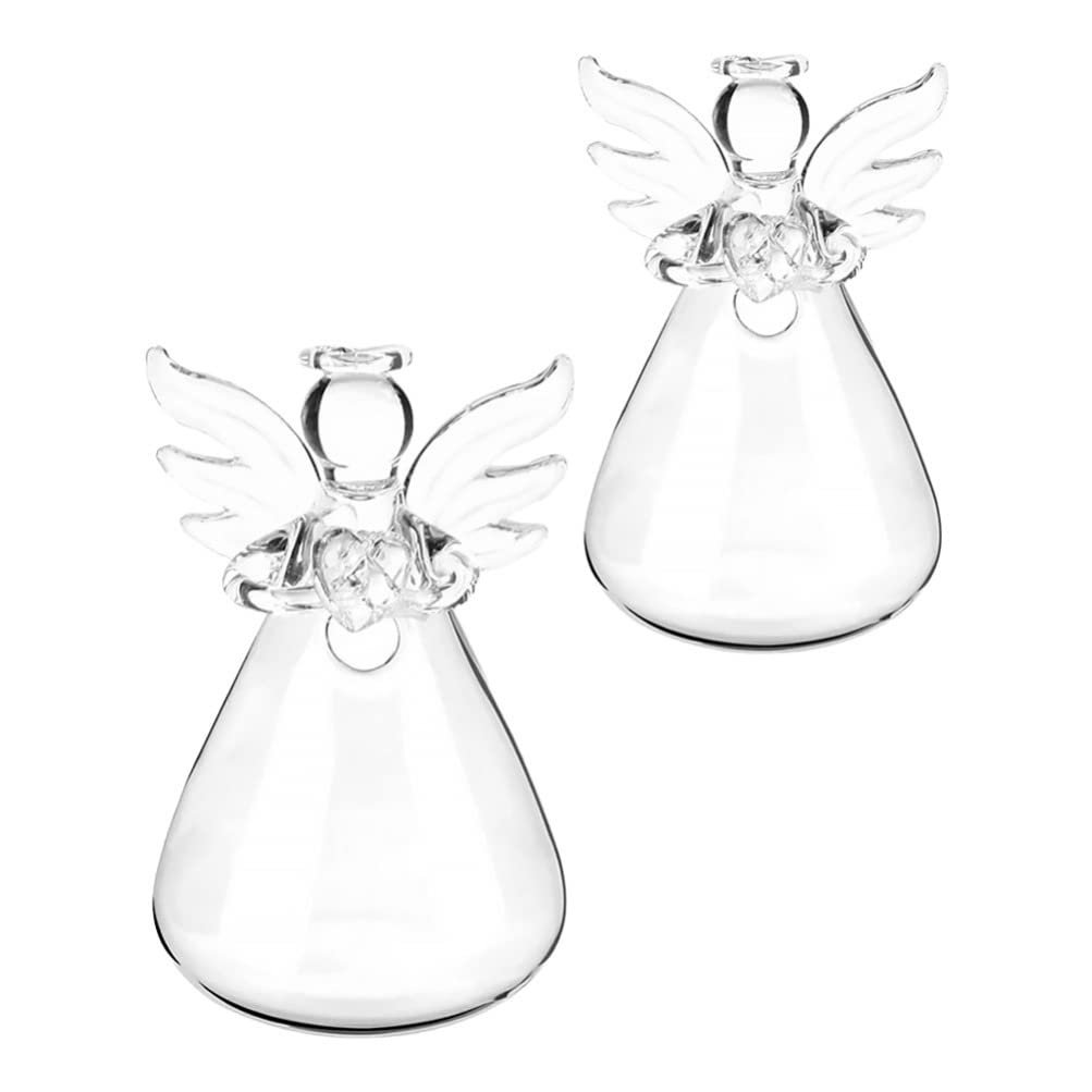 2PCS Clear Hanging Glass Terrarium Vases - Angel Design Flower Plant Containers for Wedding Decor, Garden Ornaments & Indoor Hanging Planters - Perfect for Home, Office, and Party Decorations