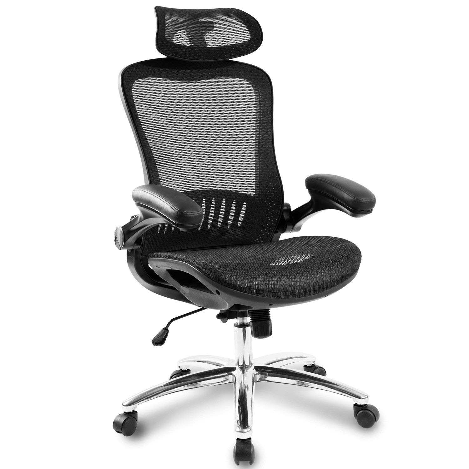 Ergonomic Mesh Office Chair - High Back Executive Desk Chair with Adjustable Headrest, Lumbar Support & Wheels - Comfortable Reclining Swivel Computer Chair for Home & Office Use (Black) - Perfect for Long Work Hours, Gaming & Remote Work