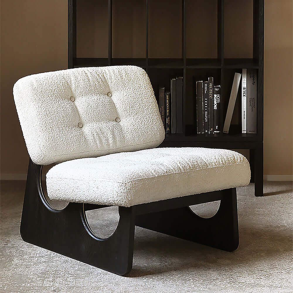 Modern Boucle Sherpa Lounge Chair - White & Black Accent Chair with Ash Wood Upholstery - Perfect for Living Room, Bedroom or Office Decor