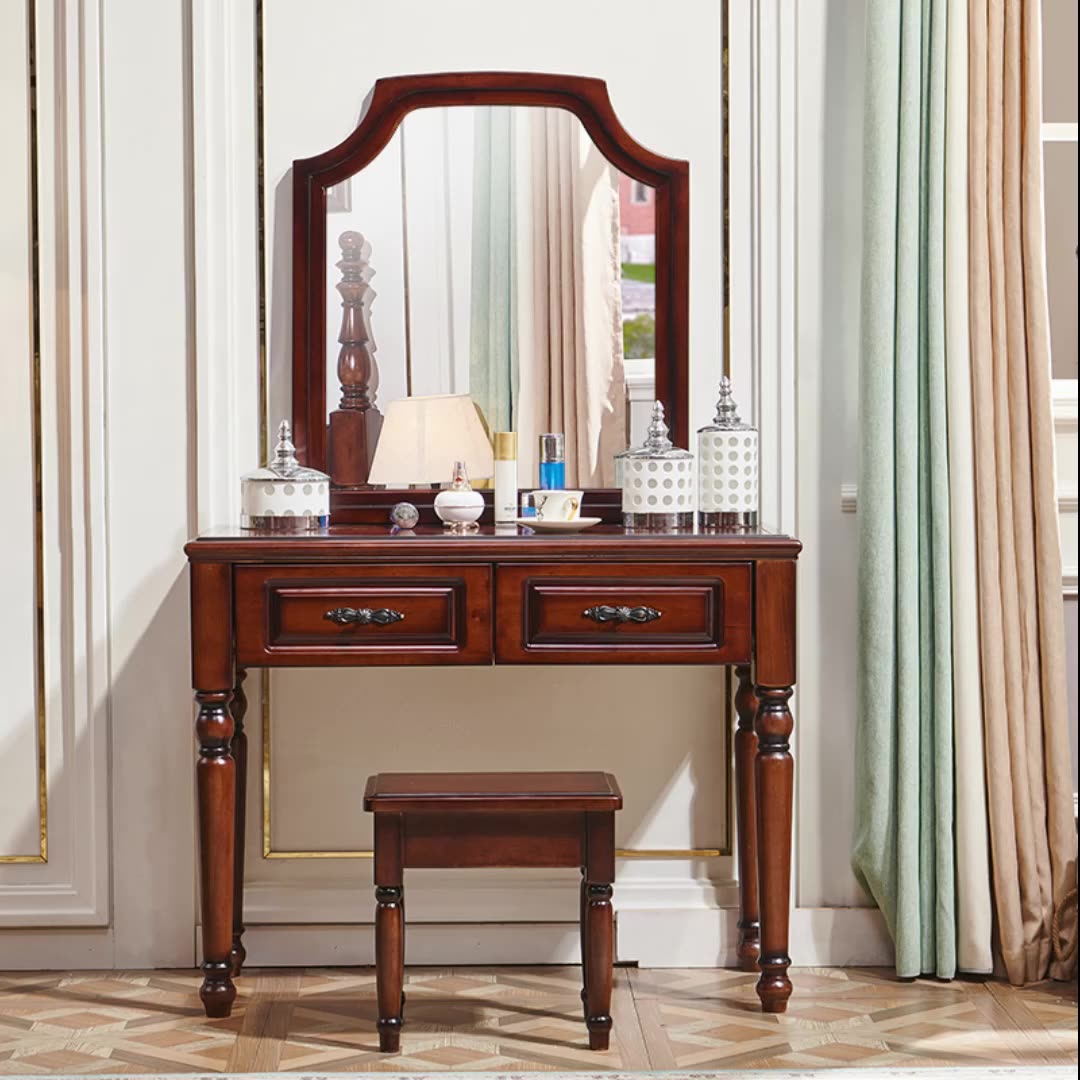 CHARLOTTE Hilton American Country Style Vanity Dressing Table with Mirror - Perfect for Bedroom Makeup & Jewelry Organization