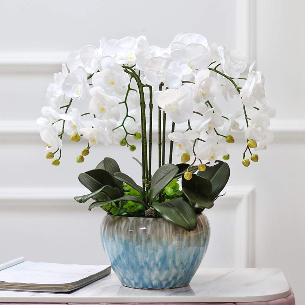 Real Touch Artificial Orchid Flowers - Latex Phalaenopsis Bonsai Arrangement for Home & Office Decor | Indoor Fake Plants for Living Room, Wedding Centerpiece, Table Decor