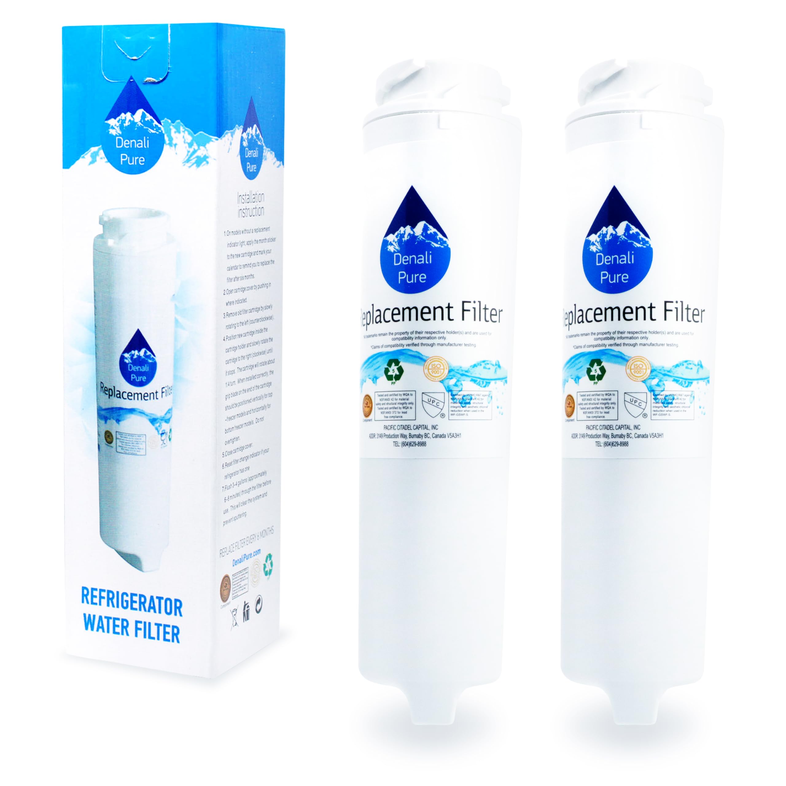 2-Pack GE PDS22MHRBBB Refrigerator Water Filter Replacement - Compatible with GE GSWF Fridge Filter Cartridge | Clean Drinking Water for Home & Office Use
