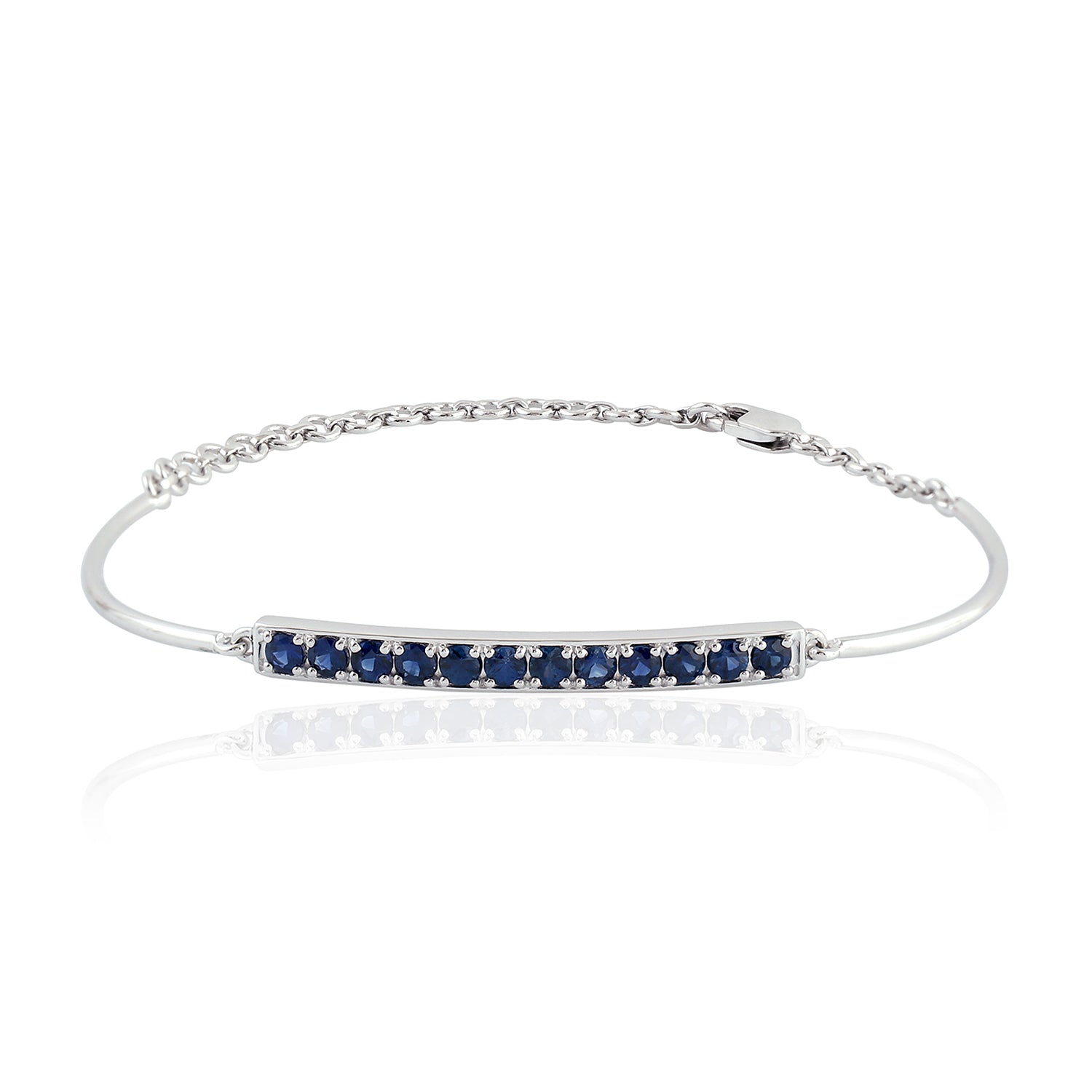 18K White Gold Blue Sapphire Bar Statement Bracelet - Elegant Jewelry Gift for Women, Perfect for Weddings, Parties & Special Occasions