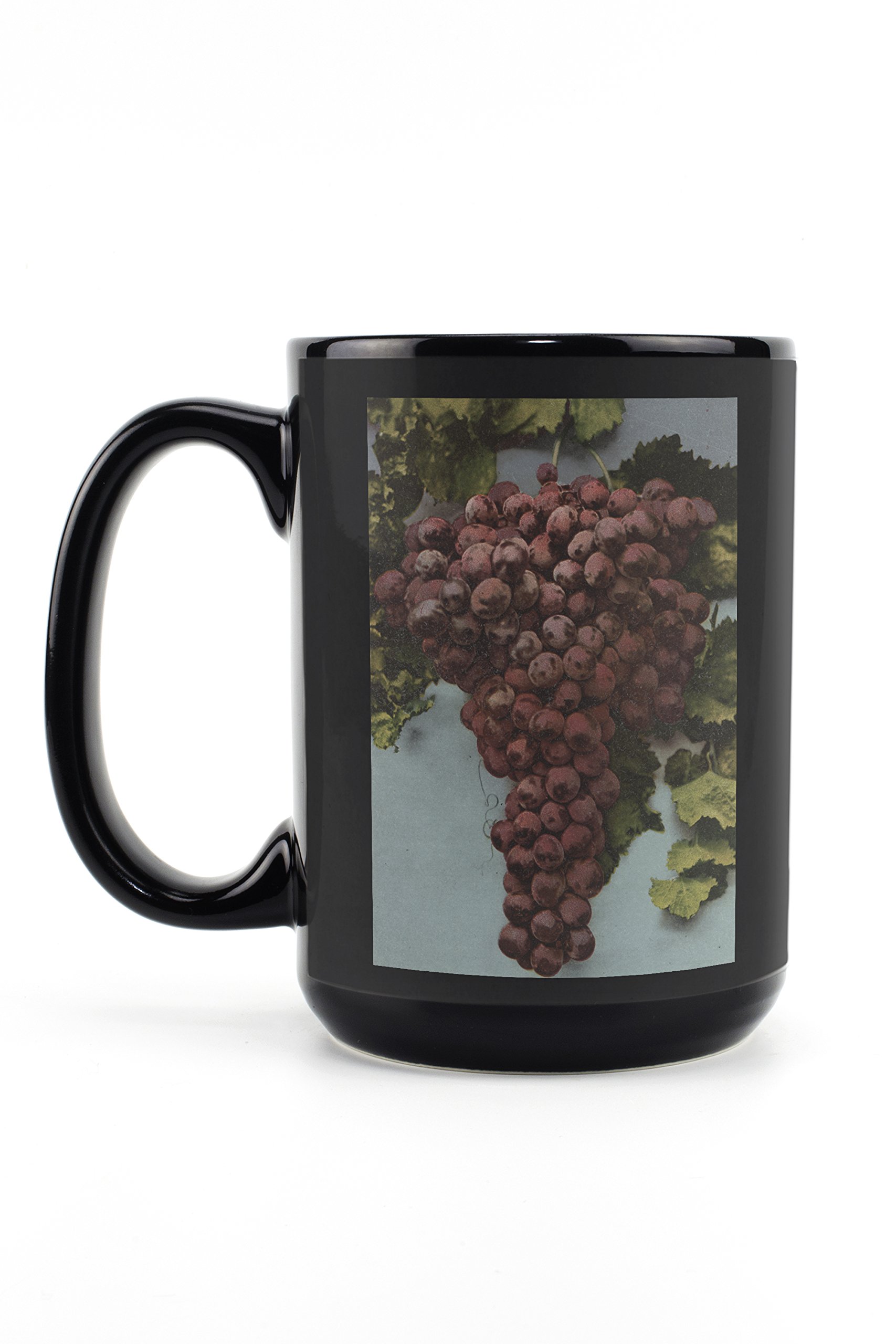 Lantern Press Grapes Chromo Lithograph 15oz Black Ceramic Coffee Mug - Microwave & Dishwasher Safe - Perfect for Tea, Coffee & Office Use