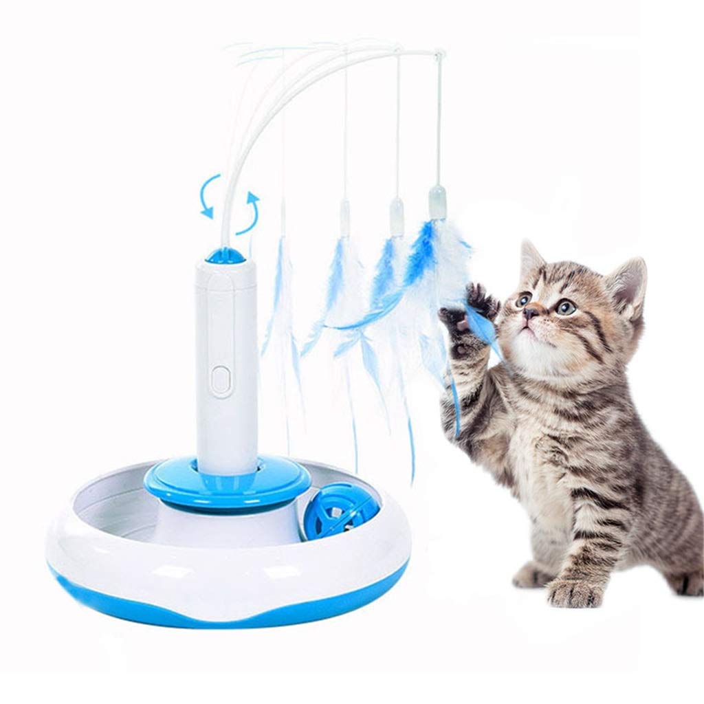 WZHSDKL 3-in-1 Electric Automatic Rotating Cat Toy with Feather Wand & Ball - Interactive Kitten Training Toy for Play & Exercise - Perfect for Indoor Cats & Boredom Relief