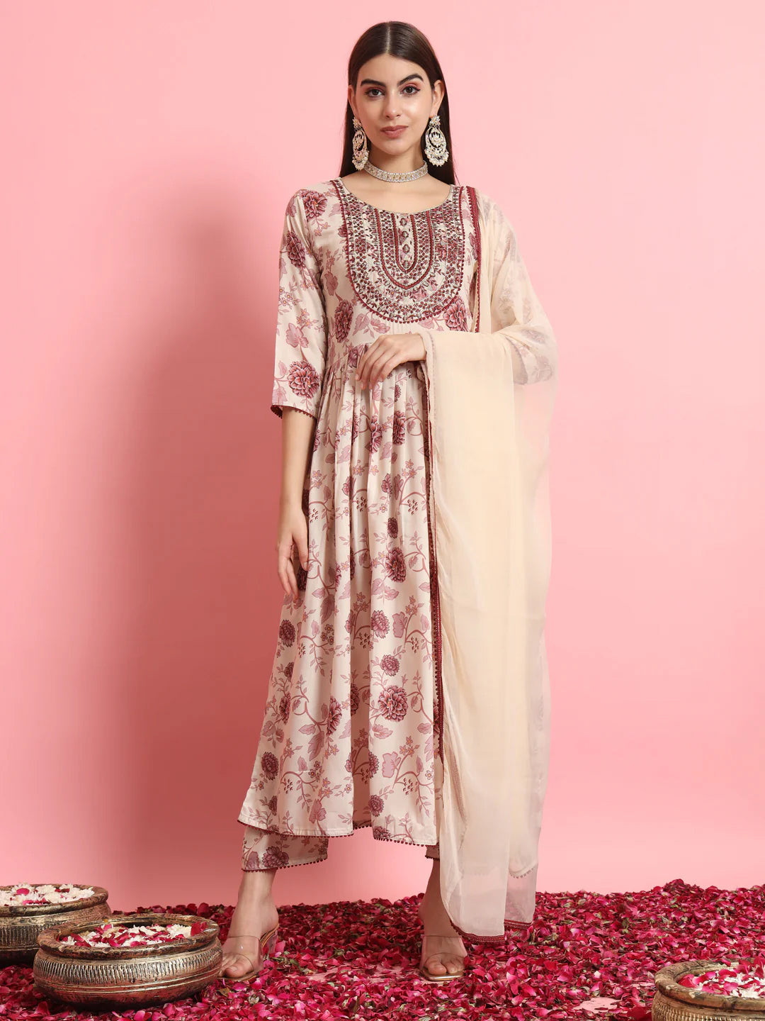 Premium Beige Embroidered Pant Suit for Women - Elegant Designer Ready-to-Wear Outfit for Weddings, Parties & Formal Events