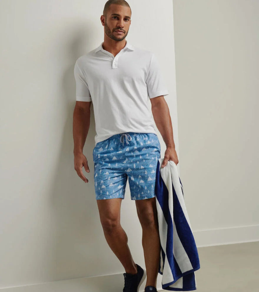 Peter Millar Men's 7 Inch Swim Trunks - Quick Dry, UPF 50+ Sun Protection, Comfortable Beach Shorts in Brook Blue | Perfect for Swimming, Vacation & Summer Outdoor Activities