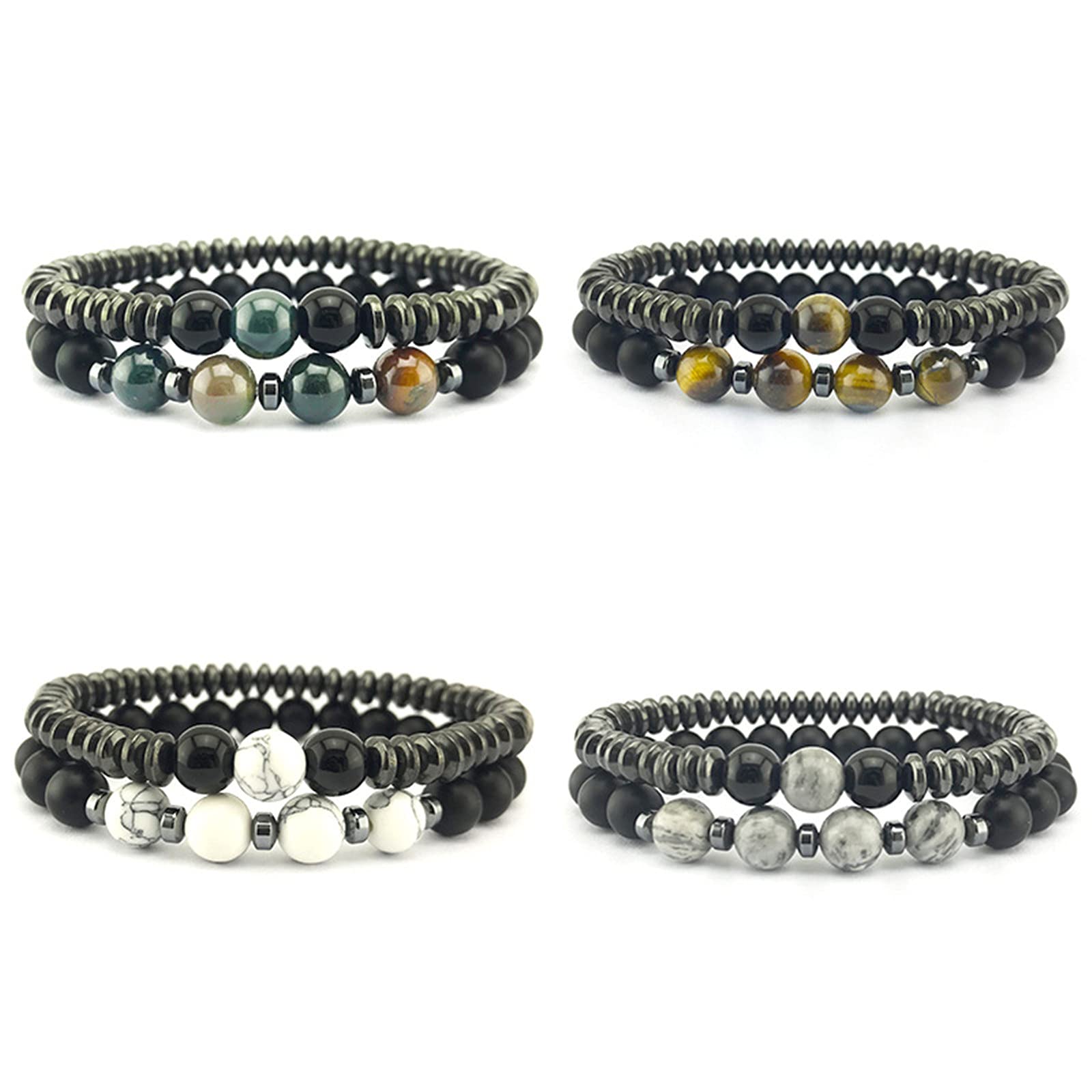 5-8Pcs Black Obsidian Magnetic Stone Beads Anklet Bracelet Set - Adjustable Stacking Matte Jewelry for Men & Women - Healing & Anti-Anxiety Therapy - Perfect for Meditation, Yoga, Stress Relief & Daily Wear