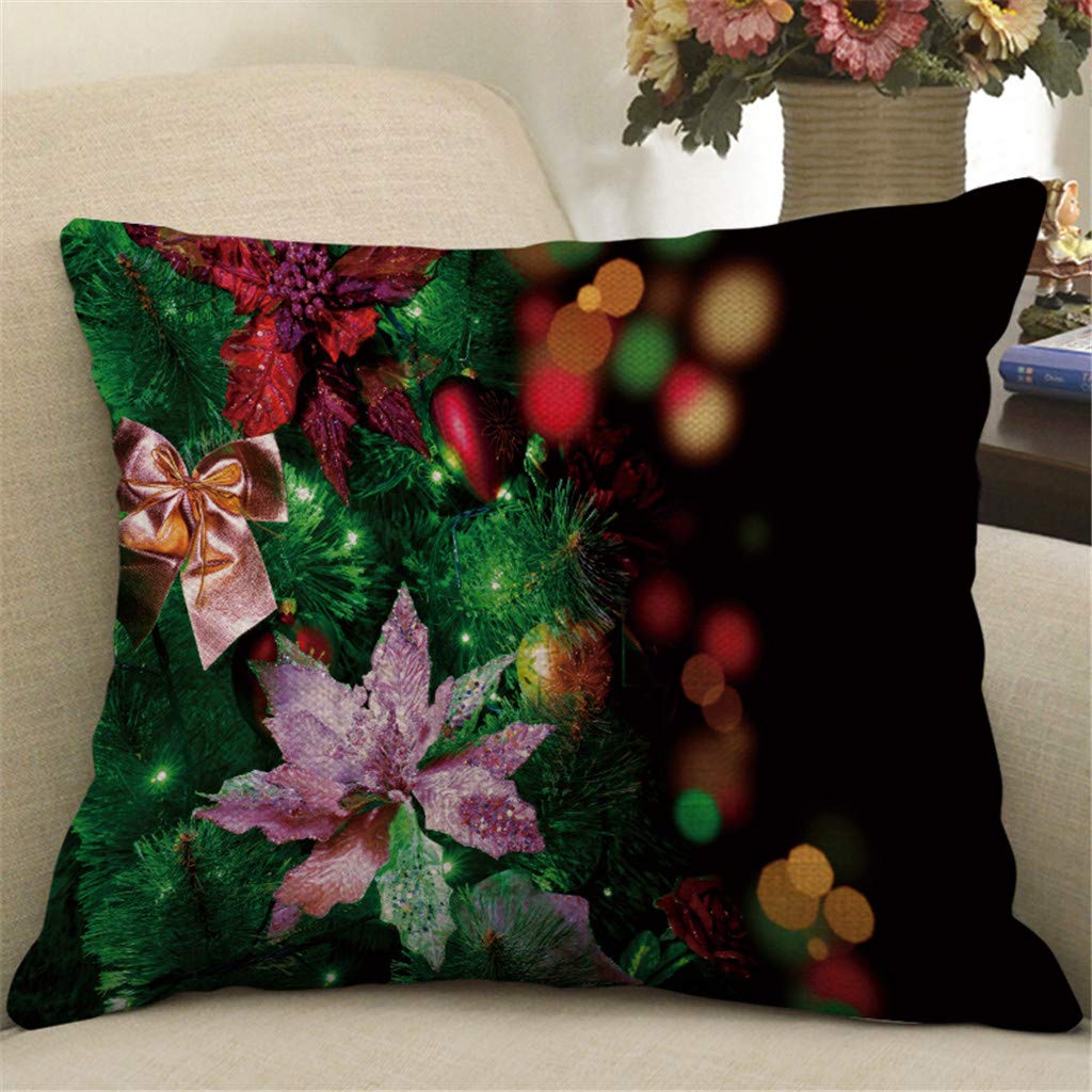 Premium Flax Linen Christmas Pillow Cover 36x36 - Soft Decorative Cushion Case for Home, Sofa, Car & Holiday Decor - Large Square Pillowcase with Festive Print (D, One Size) - Perfect for Living Room, Bedroom & Seasonal Home Styling