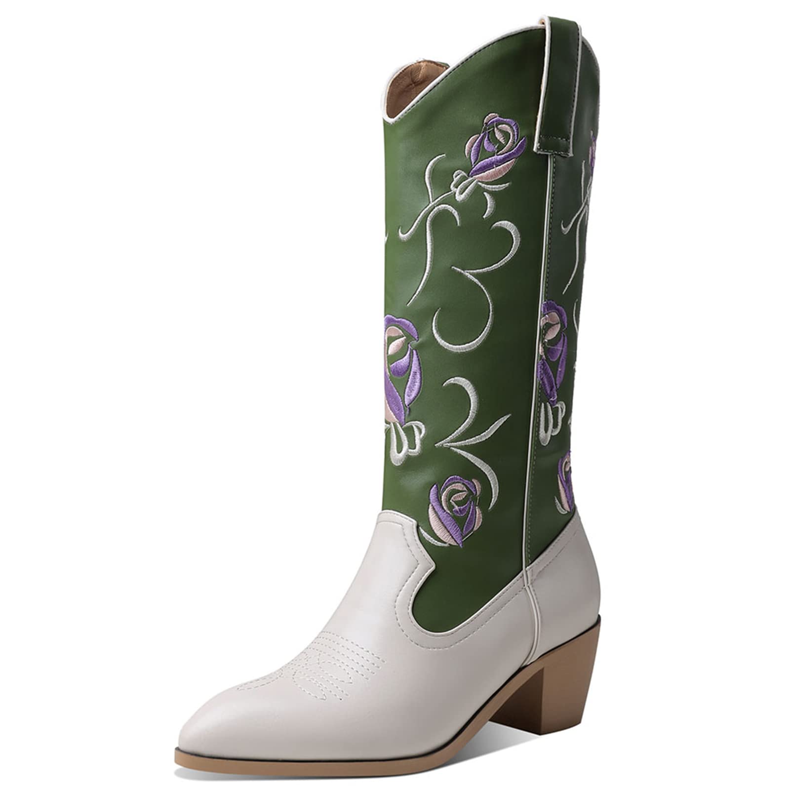 **Women's Vintage Western Cowboy Boots - Pointed Toe, Embroidery & Printed Design, Knee High Cowgirl Boots for Country Rides, Parties & Fashion Outfits**