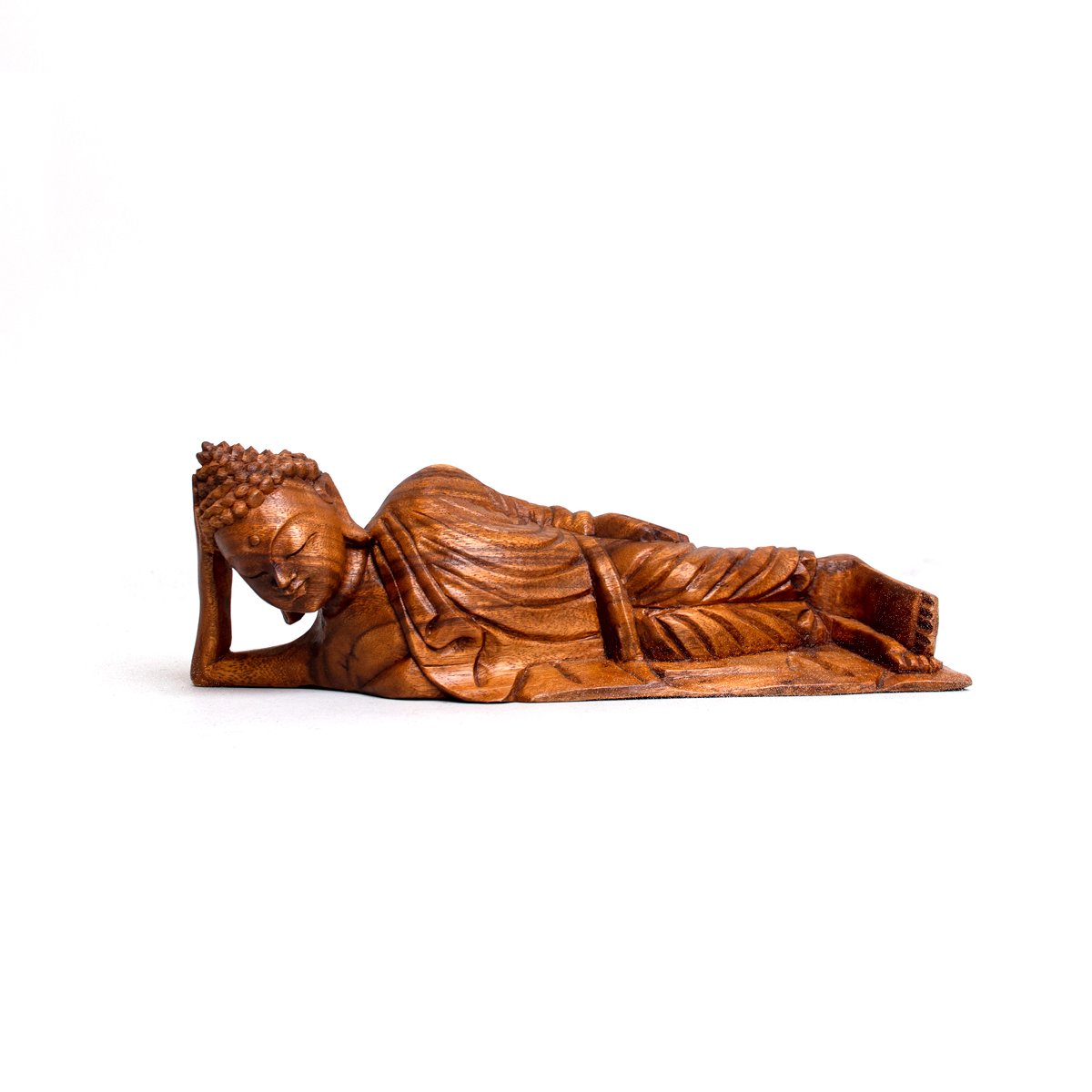 Hand Carved Wooden Buddha Statue - 12 Inch Side Laying Meditation Buddha Sculpture for Home Decor, Yoga Studio & Spiritual Gifts