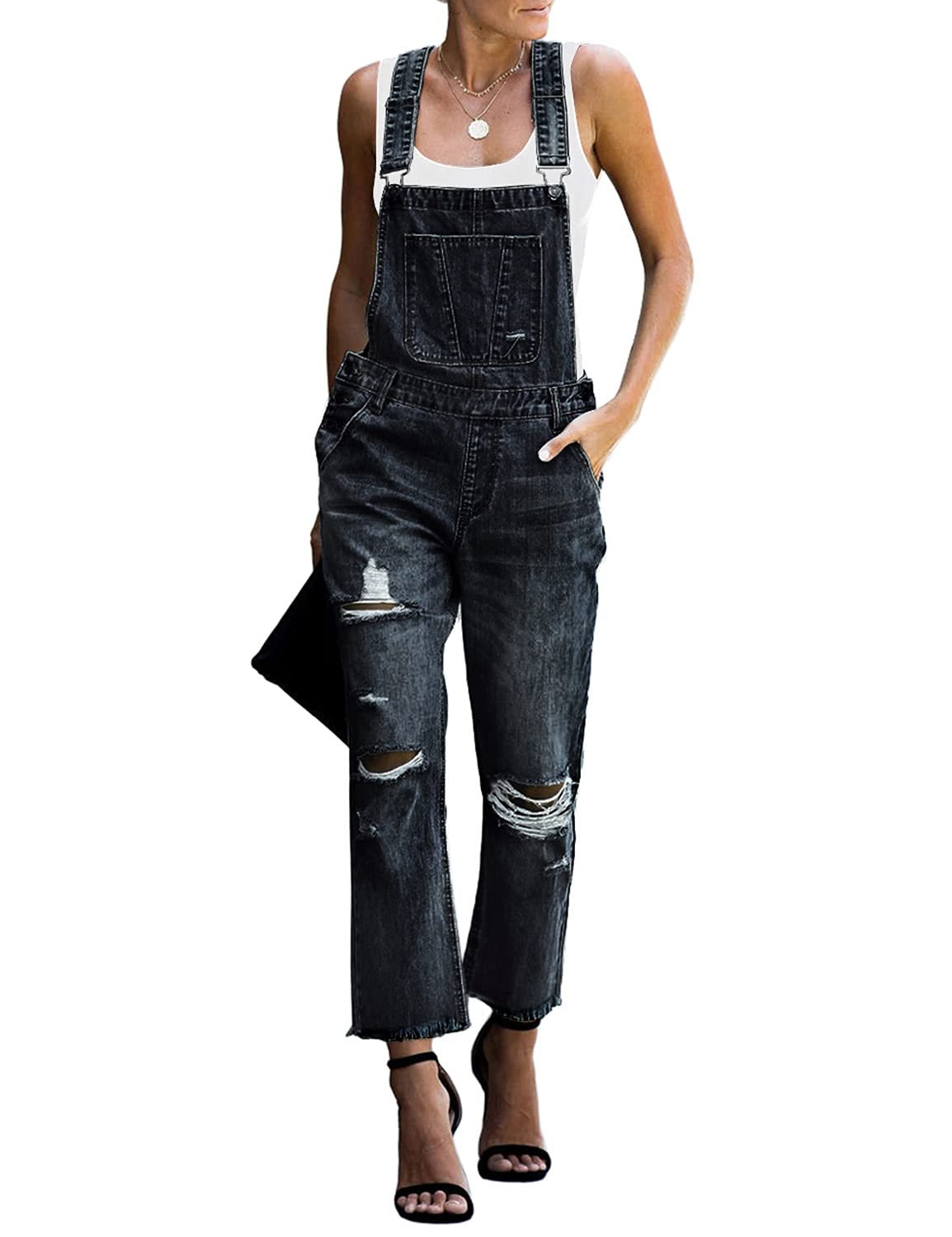 Luvamia Women's Casual Stretch Adjustable Denim Bib Overalls - Comfortable Jeans Pants & Jumpsuits for Everyday Wear, Work, and Outdoor Activities