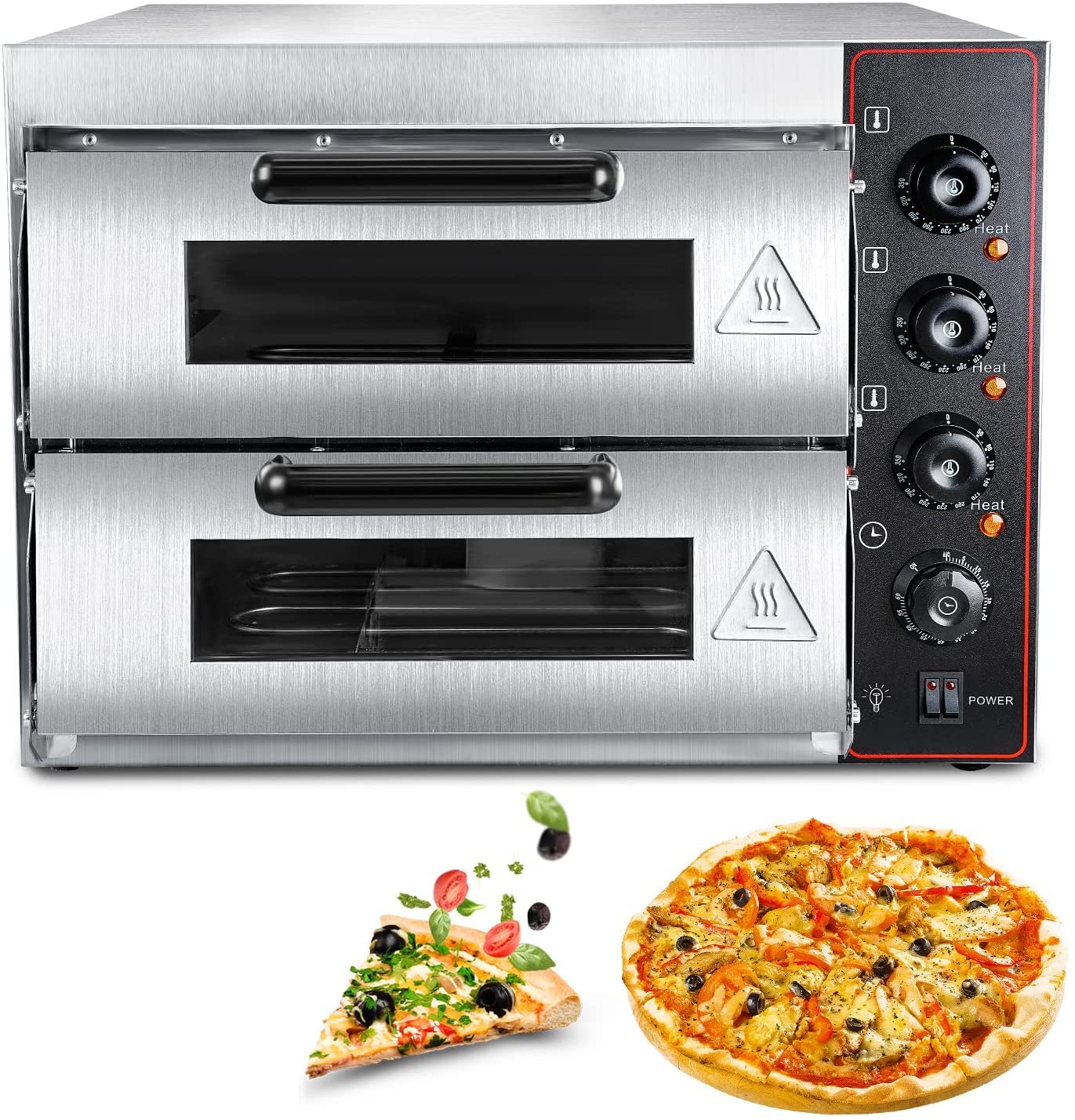 Commercial Pizza Oven - Double Deck Stainless Steel Electric Countertop Oven for Restaurant & Home Use - Perfect for Baking Pizza, Pretzels, Roasting Yakitori & Snacks - 110V Multipurpose Cooking Appliance for Parties, Catering & Small Businesses