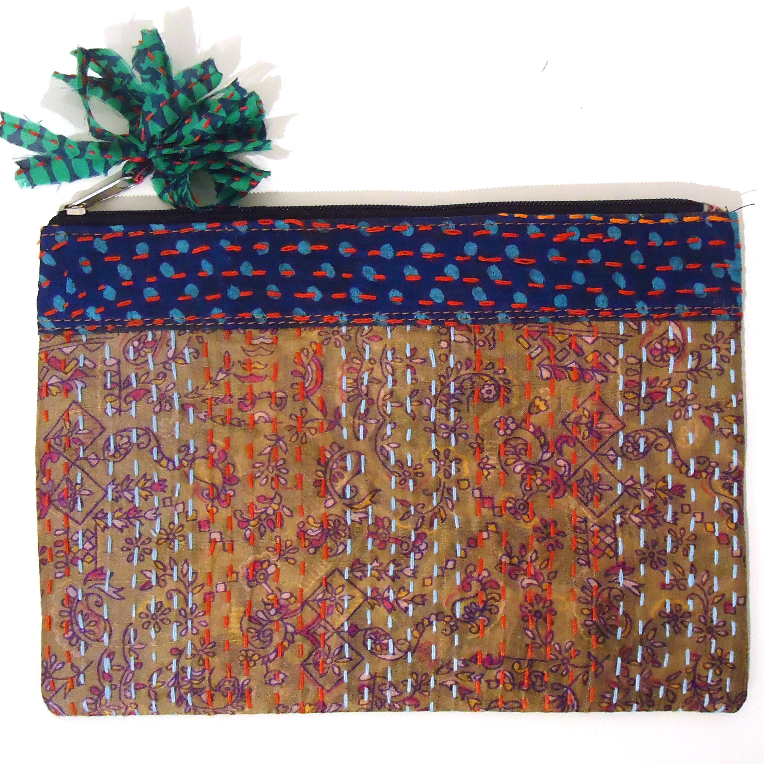 Handmade Kantha Pouch - Maroon Cotton Crossbody Bag for Women | Boho Chic Purse for Travel, Festival & Everyday Use
