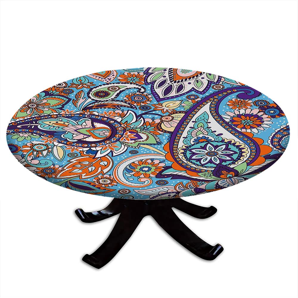 Paisley Round Tablecloth - Elastic Edge Waterproof Wipeable Fabric - 28 Inch Table Cover for Wedding, Banquet, Restaurant & Party Decor | Perfect for Indoor & Outdoor Dining Events