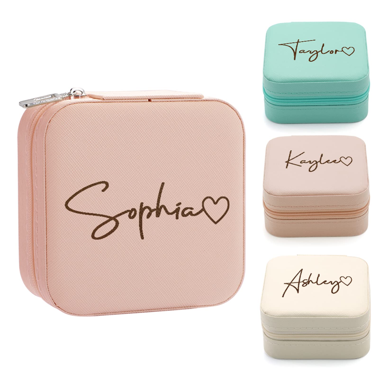 Personalized Jewelry Box with Heart - Custom Leather Travel Jewelry Case & Ring Box - Perfect Bridesmaid Gifts, Birthday & Christmas Presents for Women - Great for Travel, Wedding Proposals & Gift Giving