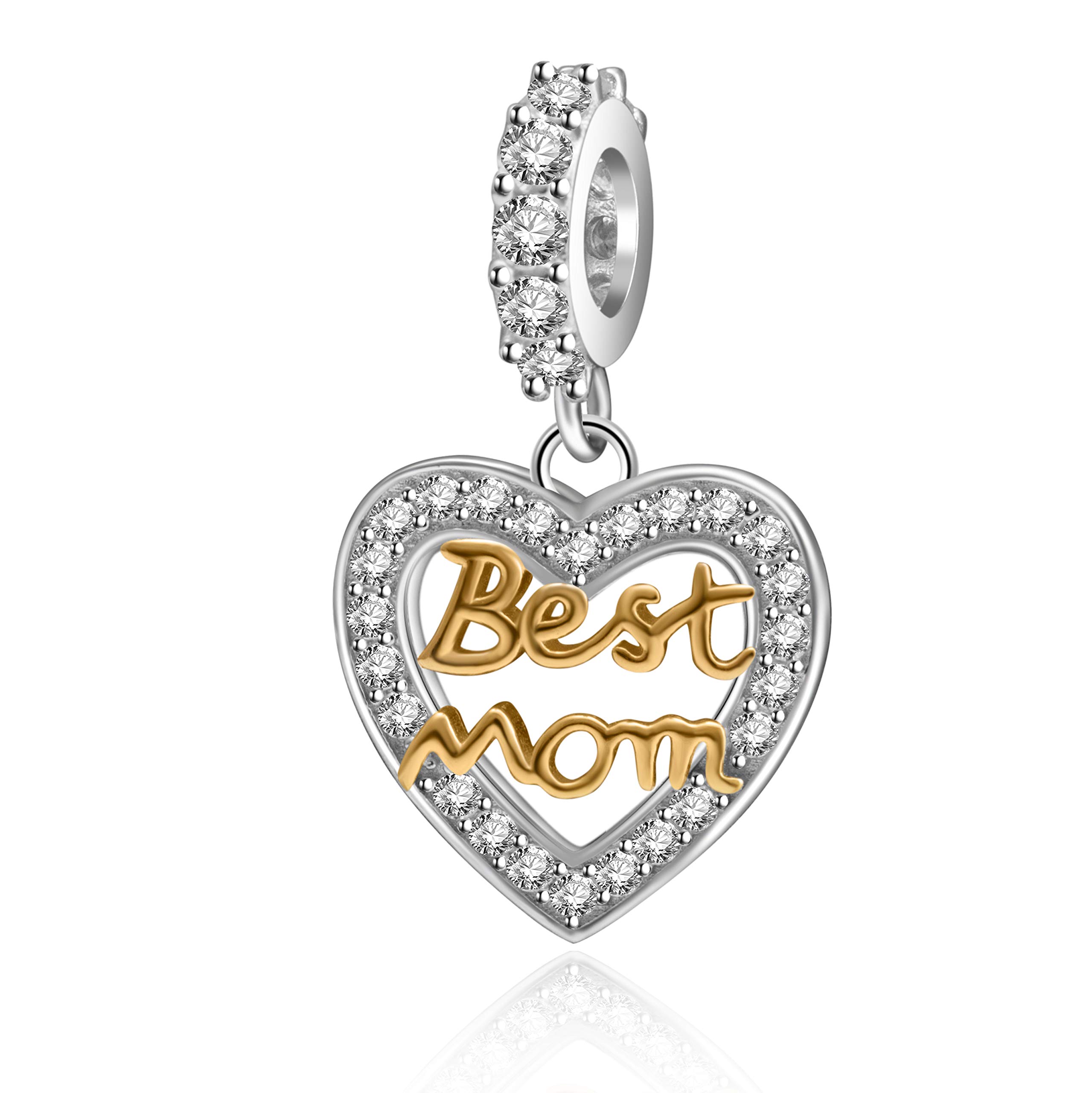 SOUKISS Happy Mother's Day Charms for Pandora Bracelets - 925 Sterling Silver Love Mom Heart Bead & Family Pendant | Perfect Gift for Mom, Grandma, Wife on Birthday, Anniversary & Special Occasions