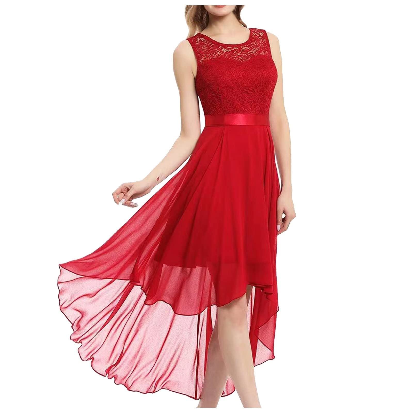 Elegant Women's Casual Summer Dress - Sleeveless Round Neck Solid High-Low Lace Asymmetrical Dress for Wedding Guest | Perfect for Beach Parties, Garden Events & Special Occasions