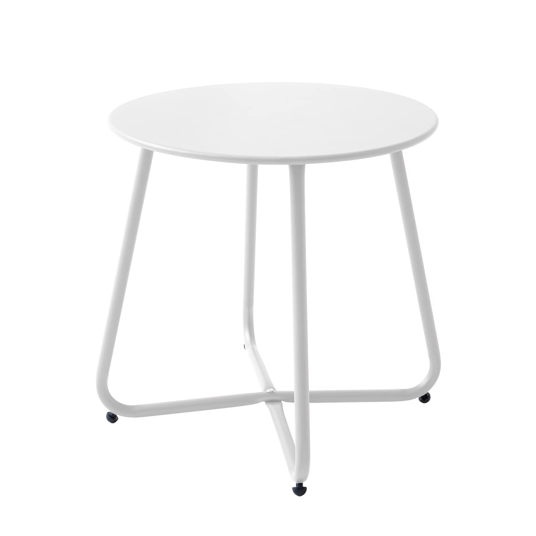 Waterproof Round Metal Side Table - Weather Resistant Outdoor & Indoor End Table for Patio, Garden, Balcony, Yard | Portable Small Steel Coffee Table for Relaxing, Entertaining & Decor (White)