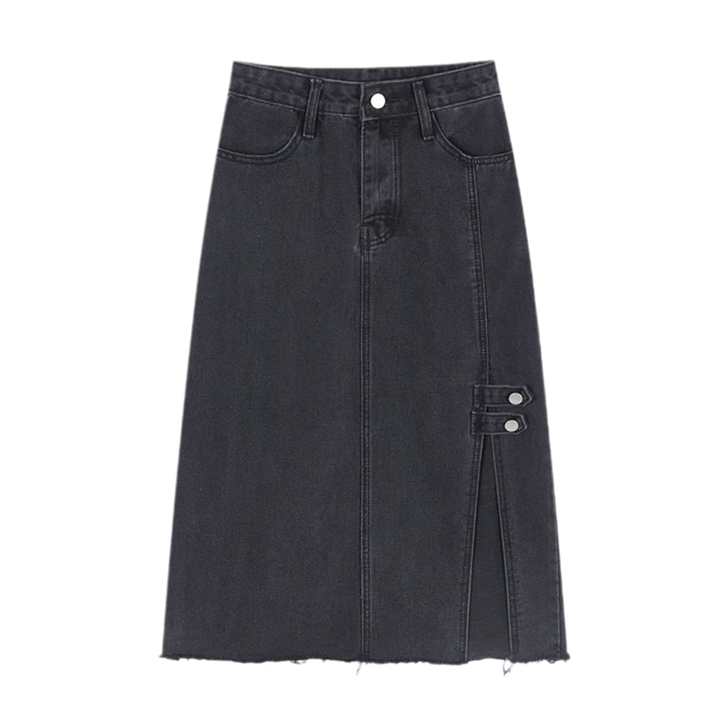 Vintage High Waist Split A-Line Denim Skirt for Women - Loose Fit Distressed Jeans Skirt | Casual Outfit, Street Style, Summer Fashion