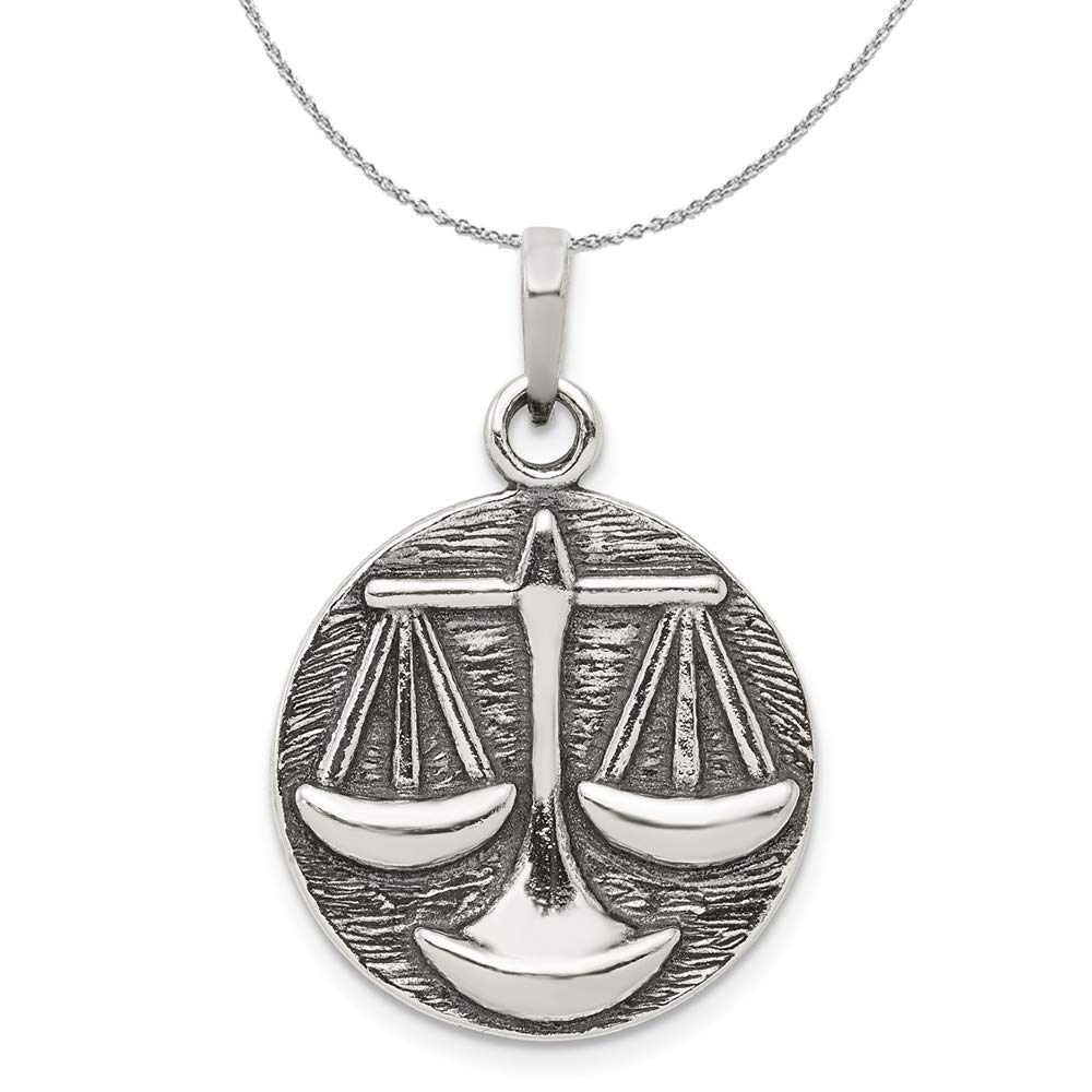 Black Bow Jewelry Sterling Silver Libra Zodiac Embossed Circle Necklace – Perfect for Birthdays, Anniversaries, and Daily Wear