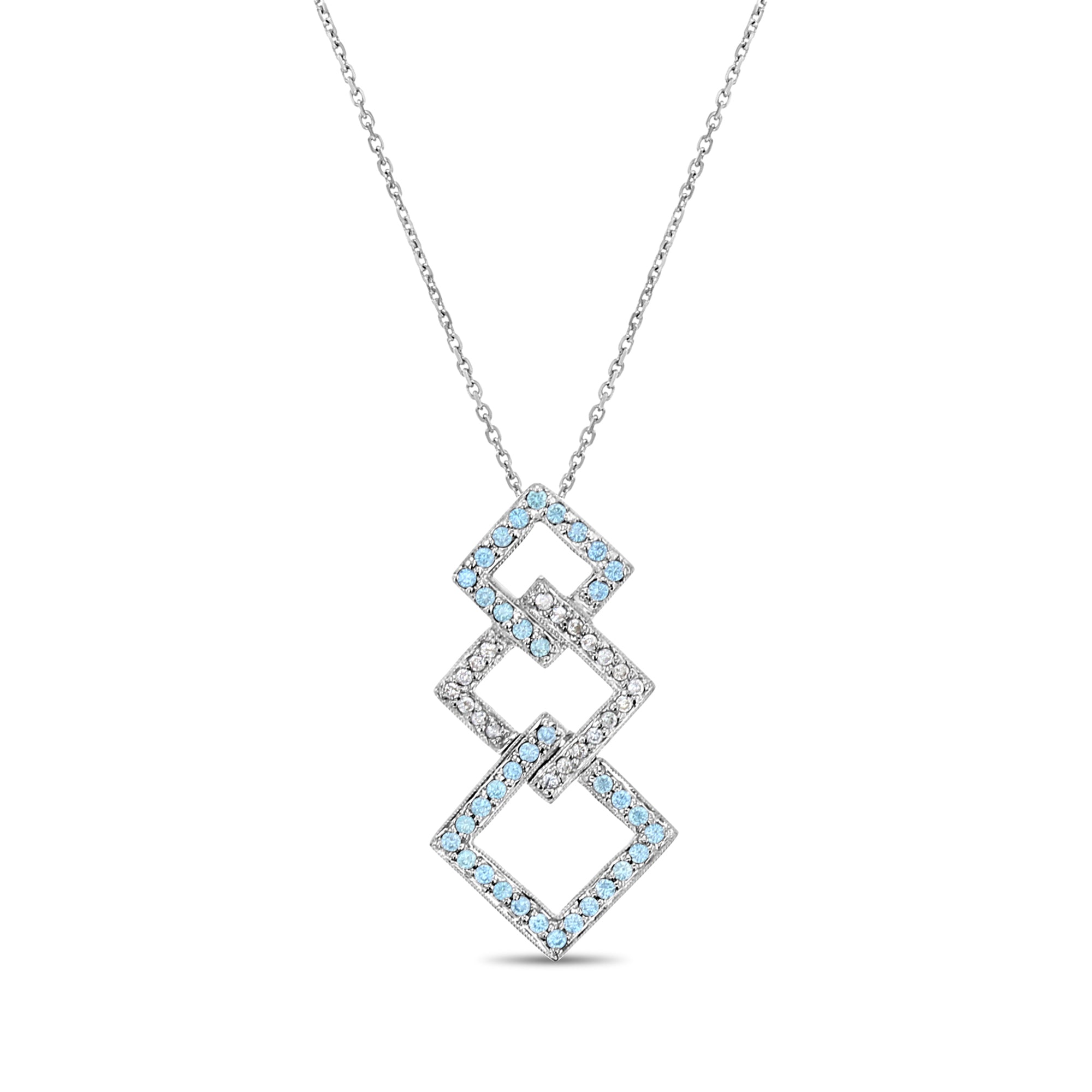 14K White Gold Blue Topaz & Diamond Pendant Necklace .58cttw - Elegant Jewelry Gift for Women, Perfect for Anniversaries & Special Occasions