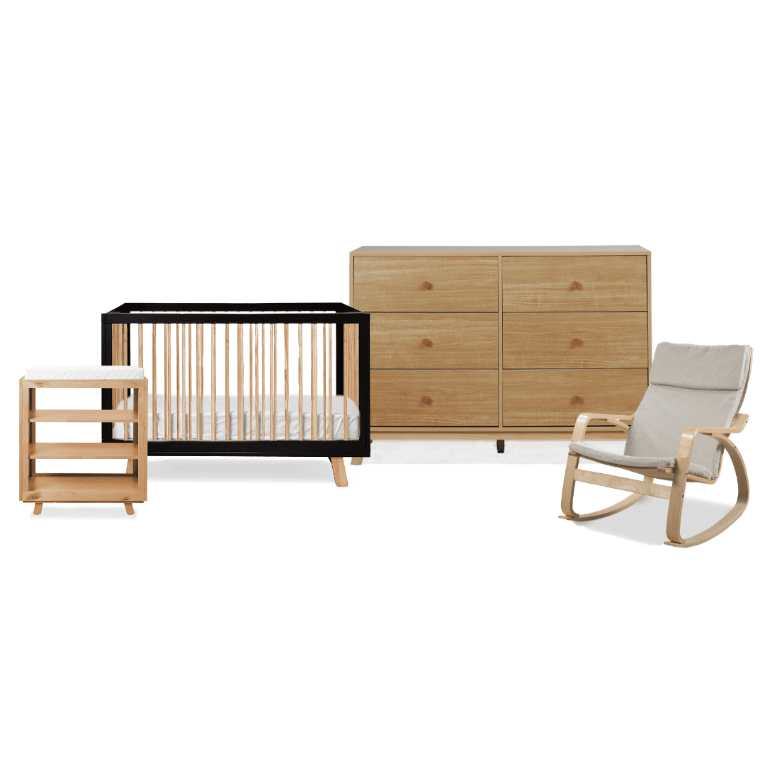 Aspen Black/Natural 6-Piece Nursery Furniture Set for Baby Room - Crib, Dresser, Changing Table & More