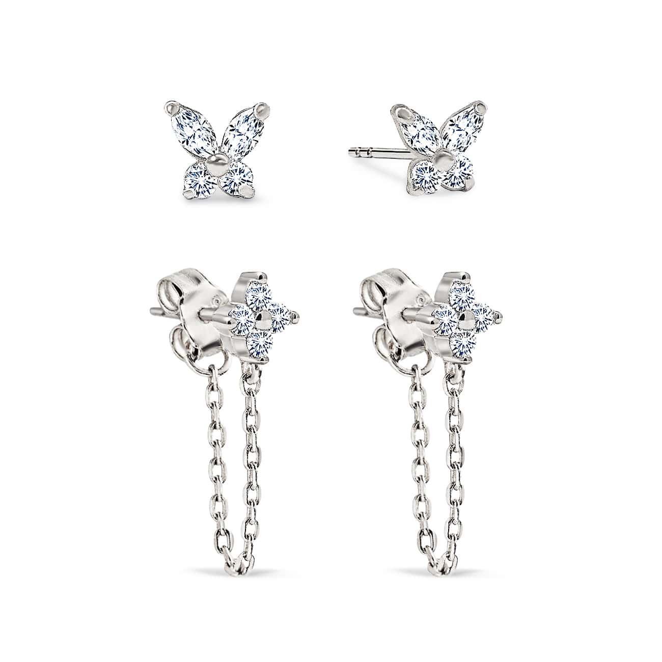 Delicate Butterfly Floral Stud Earrings Set - Dainty & Elegant Jewelry for Women - Perfect for Everyday Wear, Parties & Gifts