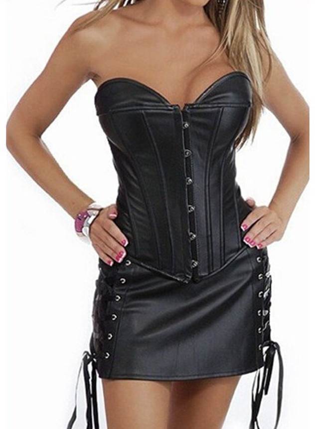 Stylish Black Leather Corset for Women - Gothic Fashion, Waist Training, Burlesque & Cosplay Outfits - Perfect for Halloween, Lingerie & Fetish Wear
